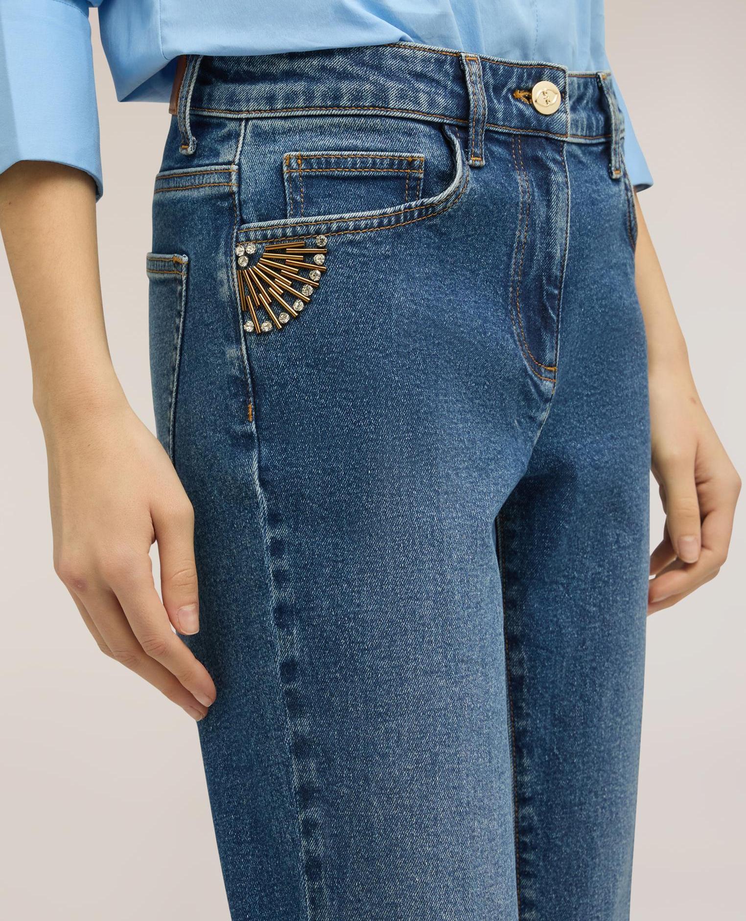 Vaqueros de mujer flare con detalle joya - Motivi - Azul Azul-4