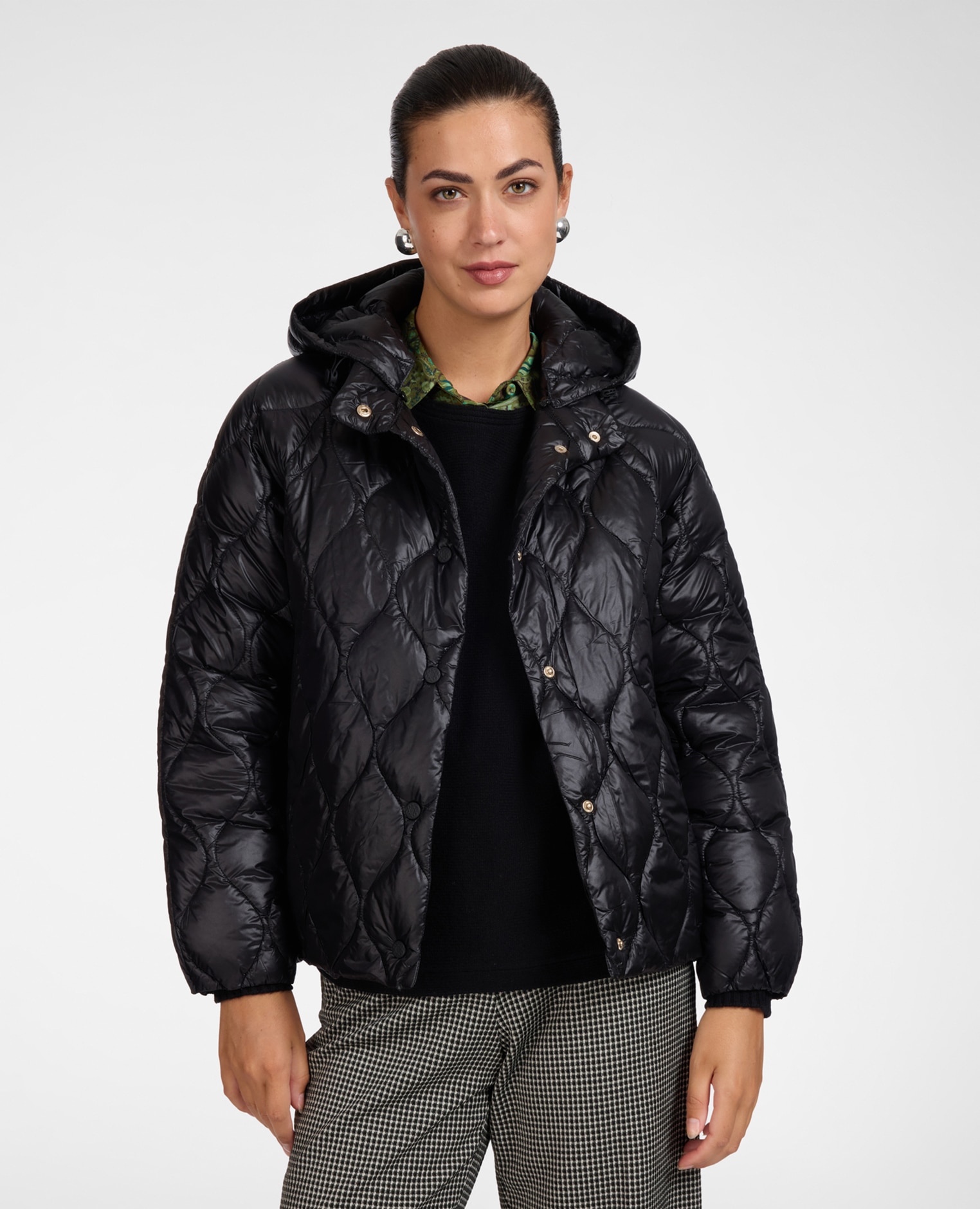 Plumífero de mujer ligero de nylon acolchado largo medio ajuste regular - Elena Miró - Negro Negro-1