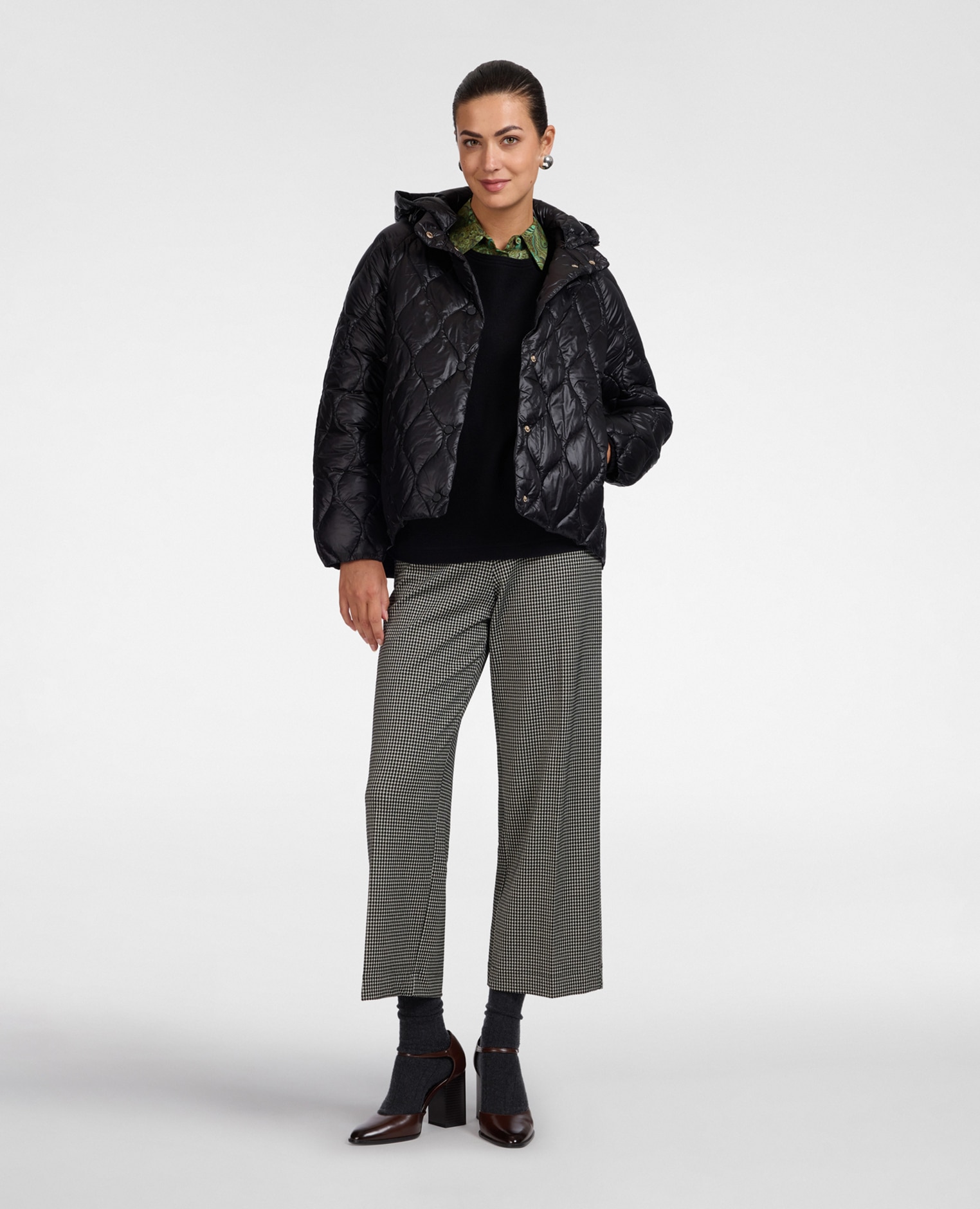 Plumífero de mujer ligero de nylon acolchado largo medio ajuste regular - Elena Miró - Negro Negro-3