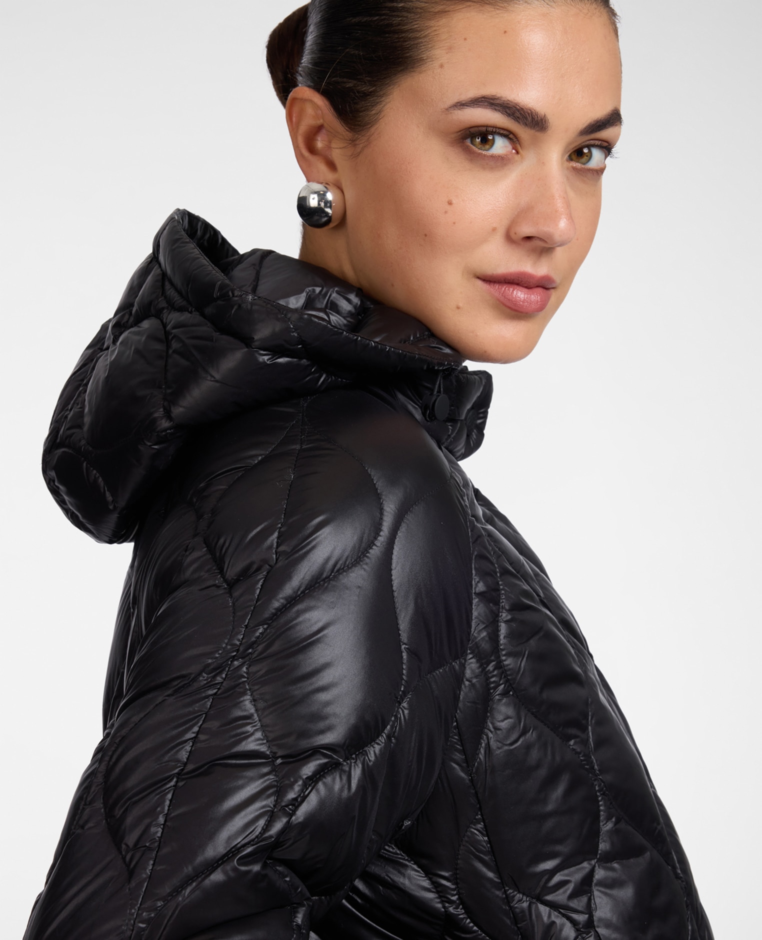 Plumífero de mujer ligero de nylon acolchado largo medio ajuste regular - Elena Miró - Negro Negro-4