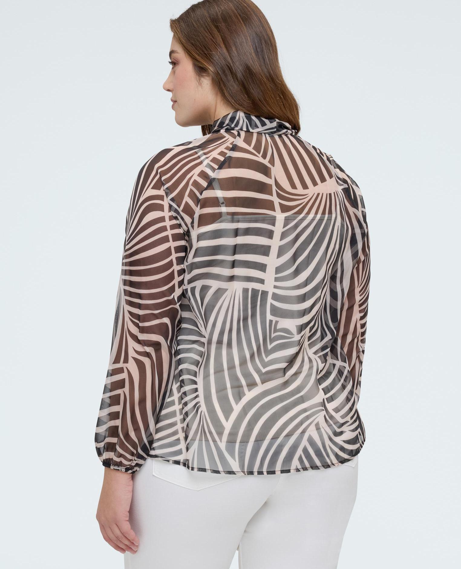 Blusa de mujer de georgette con estampado y lazo - Fiorella Rubino - Blanco Blanco-2