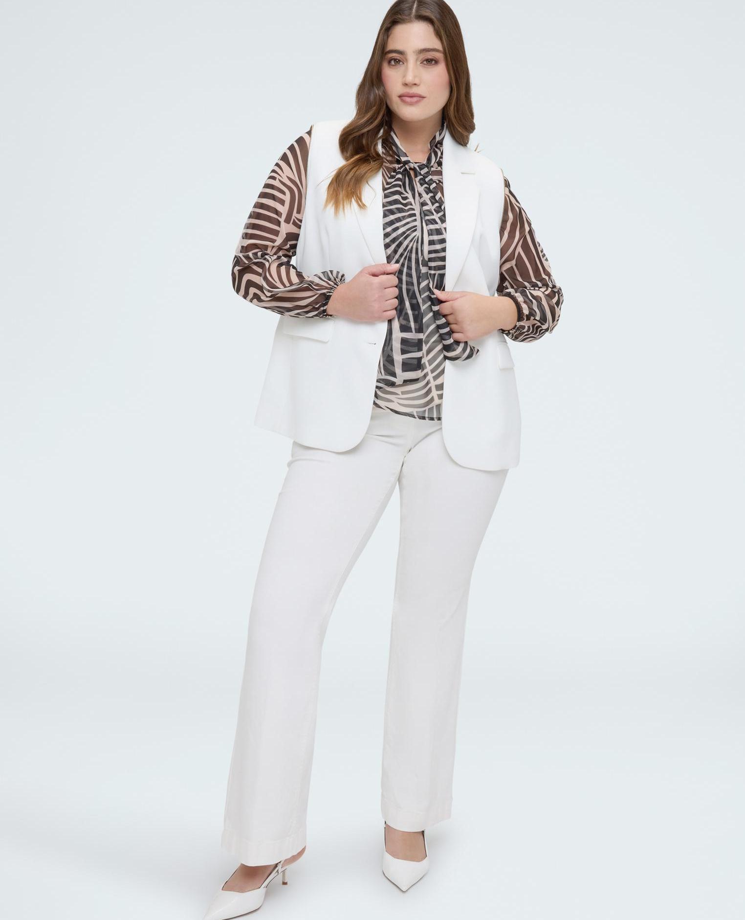 Blusa de mujer de georgette con estampado y lazo - Fiorella Rubino - Blanco Blanco-3