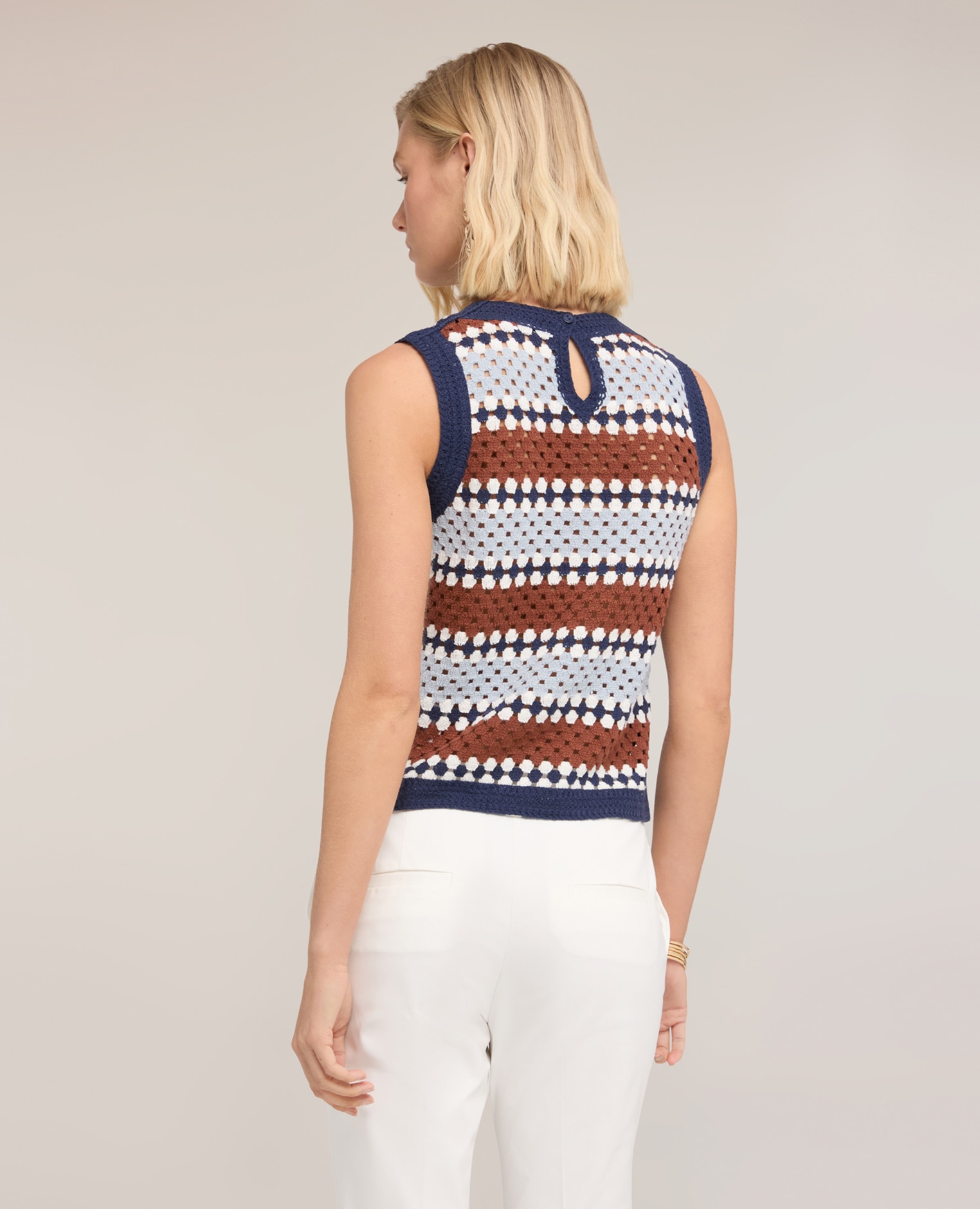 Jersey de mujer de punto crochet modelo corto sin mangas - Motivi - Azul Azul-2
