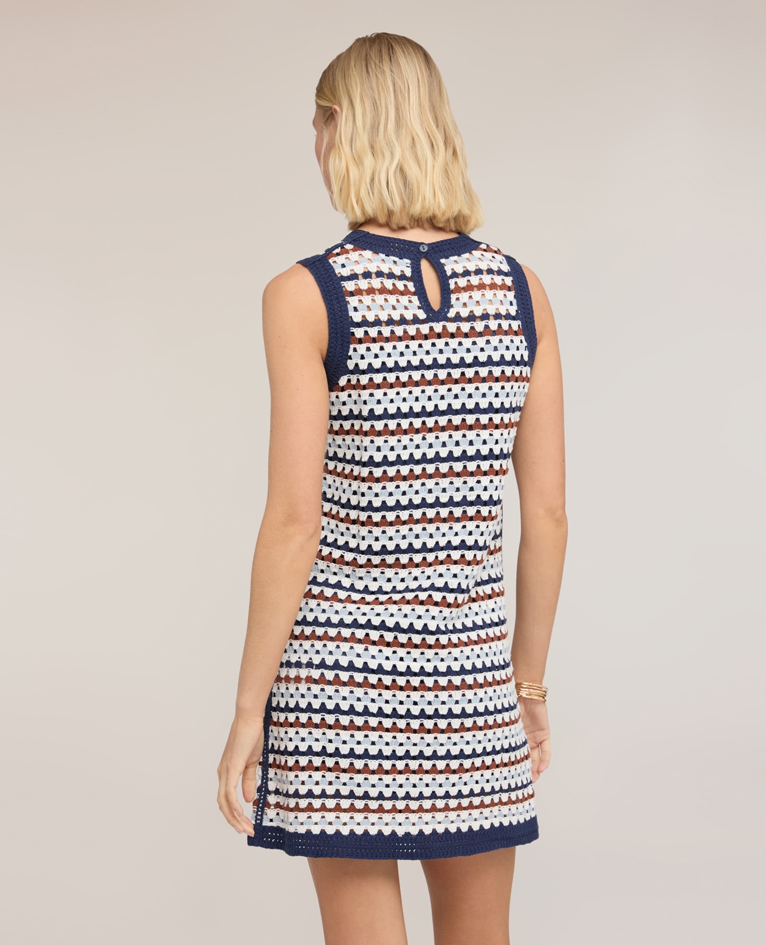 Vestido línea a en punto crochet modelo sin mangas con cierre de gota en la espalda - Motivi - Azul Azul-2