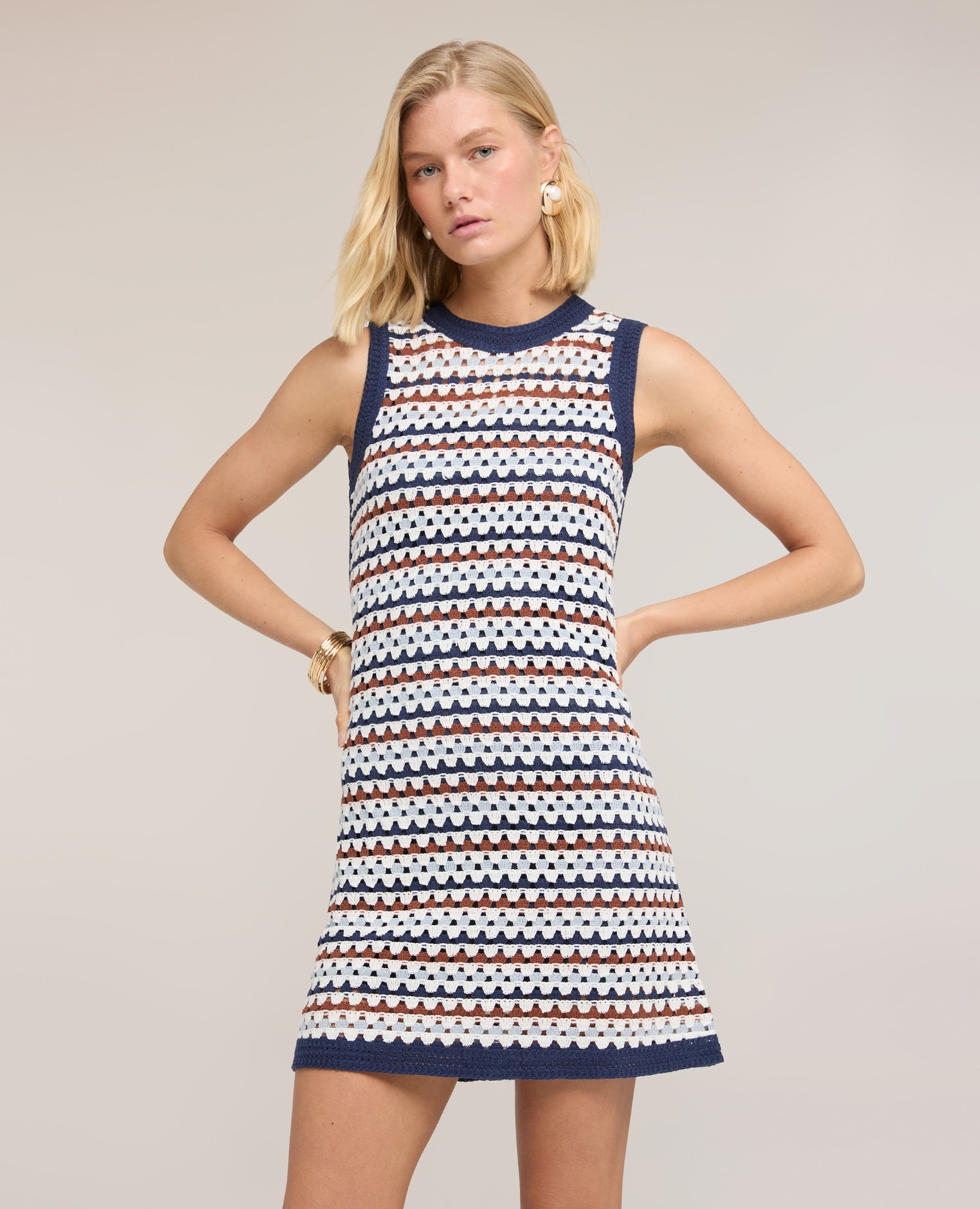 Vestido línea a en punto crochet modelo sin mangas con cierre de gota en la espalda - Motivi - Azul Azul-3