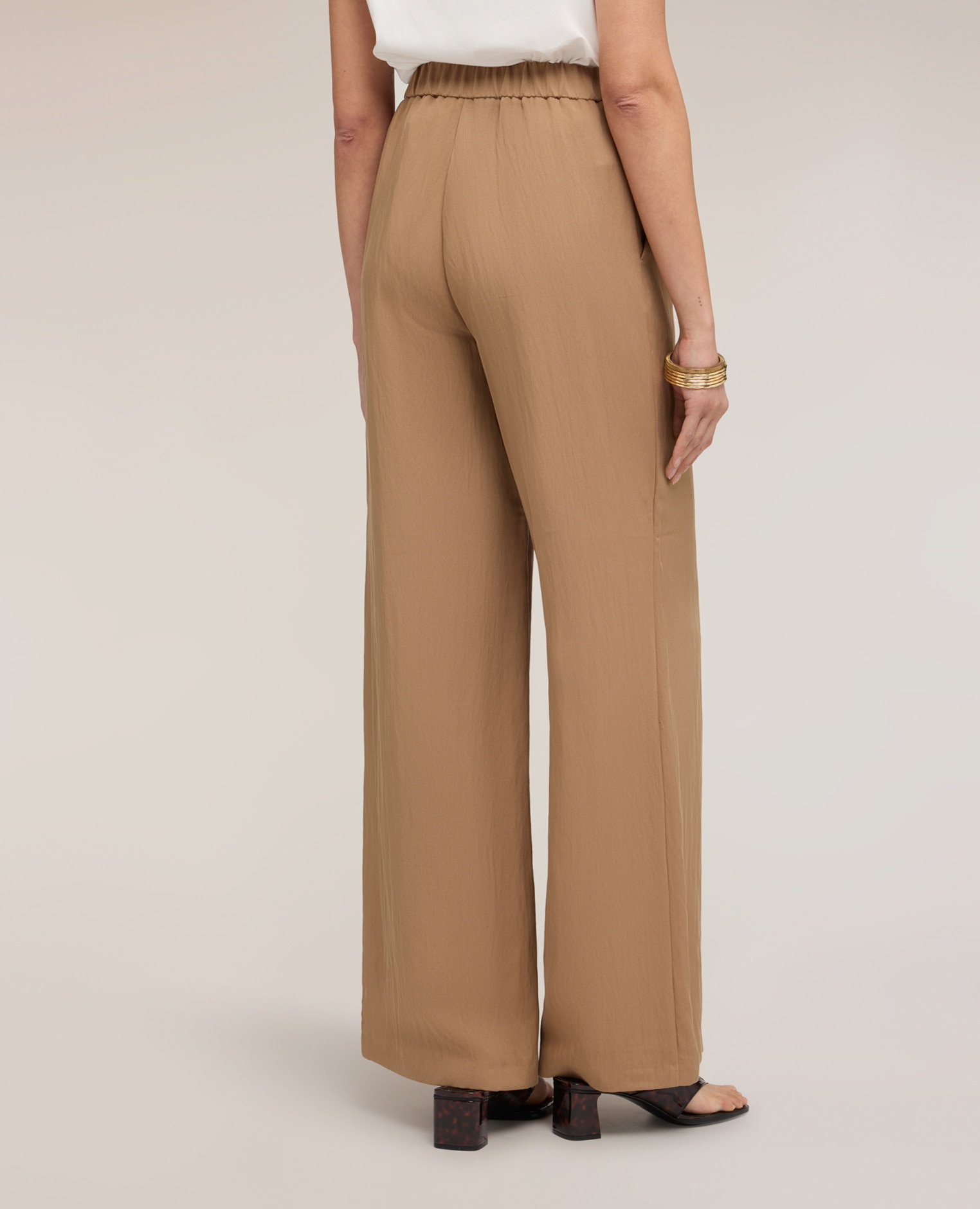 Pantalones de mujer palazzo mezcla de lyocell cierre frontal con cremallera y cinturón con cordón - Motivi - Beige Beige-2