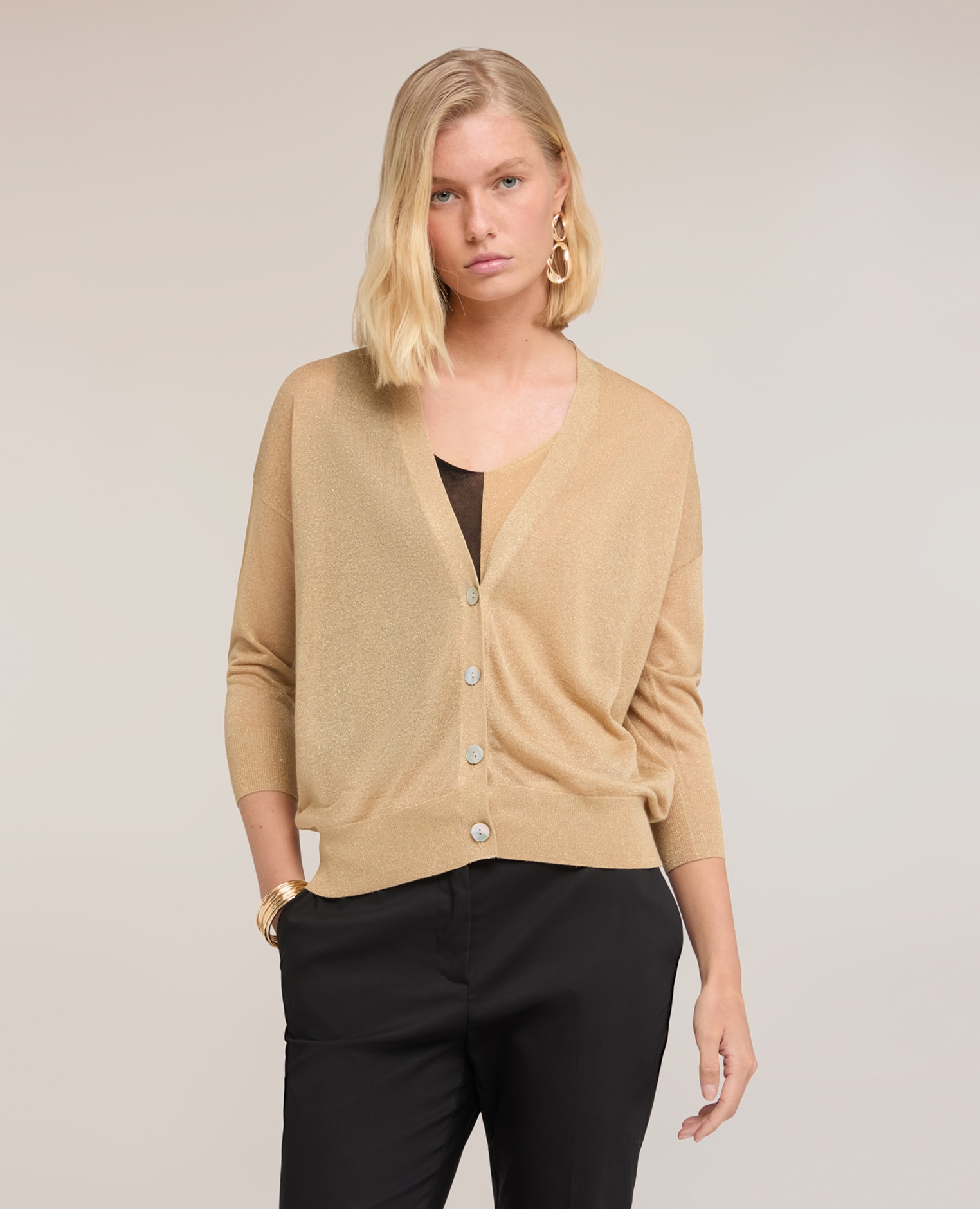 Cárdigan de mujer en mezcla de viscosa lurex modelo over - Motivi - Oro Oro-1