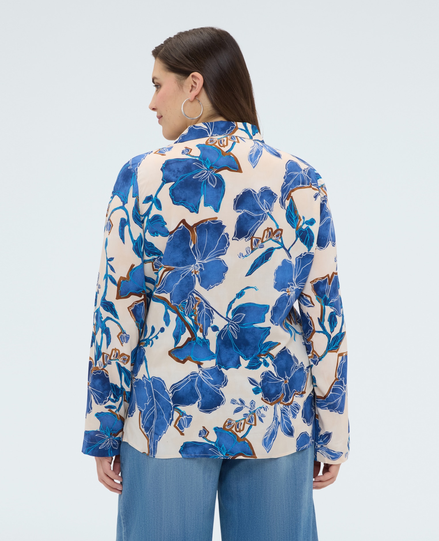 Camisa de mujer con estampado floral de viscosa para una sensación fresca y agradable en la piel - Fiorella Rubino - Azul Azul-2