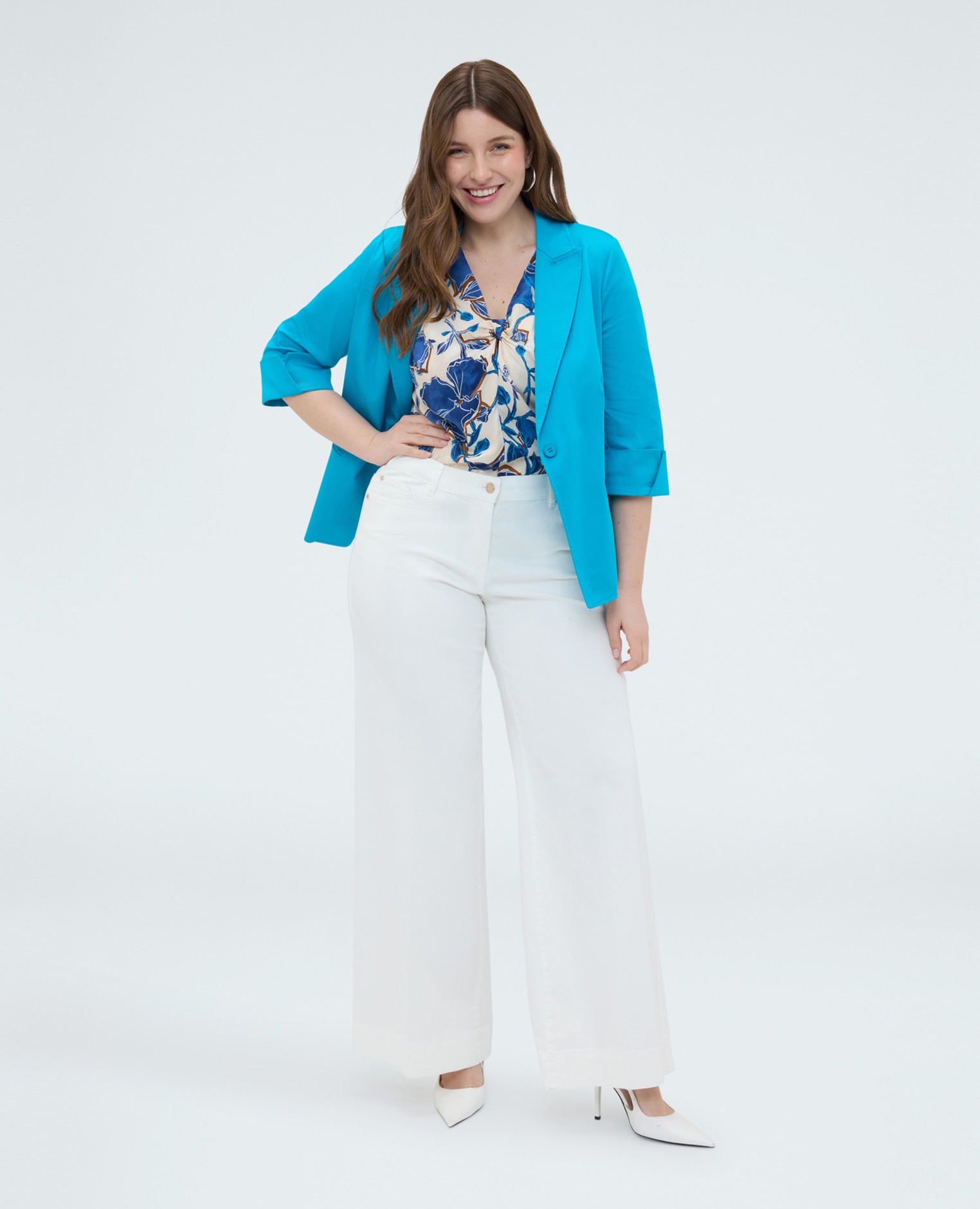 Blusa de mujer estampado floral y liso - Fiorella Rubino - Azul Azul-3