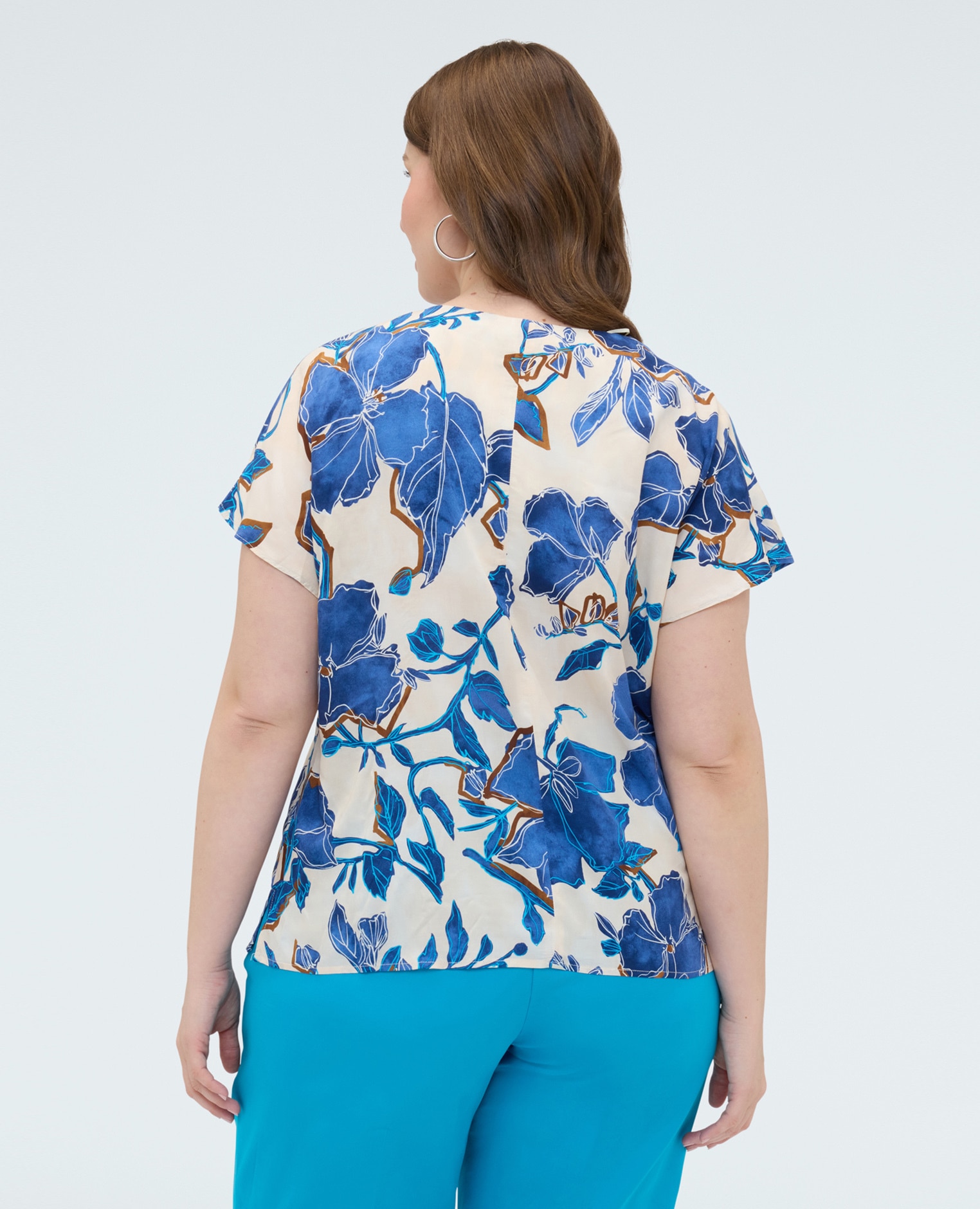 Blusa de mujer estampado floral y liso - Fiorella Rubino - Azul Azul-2