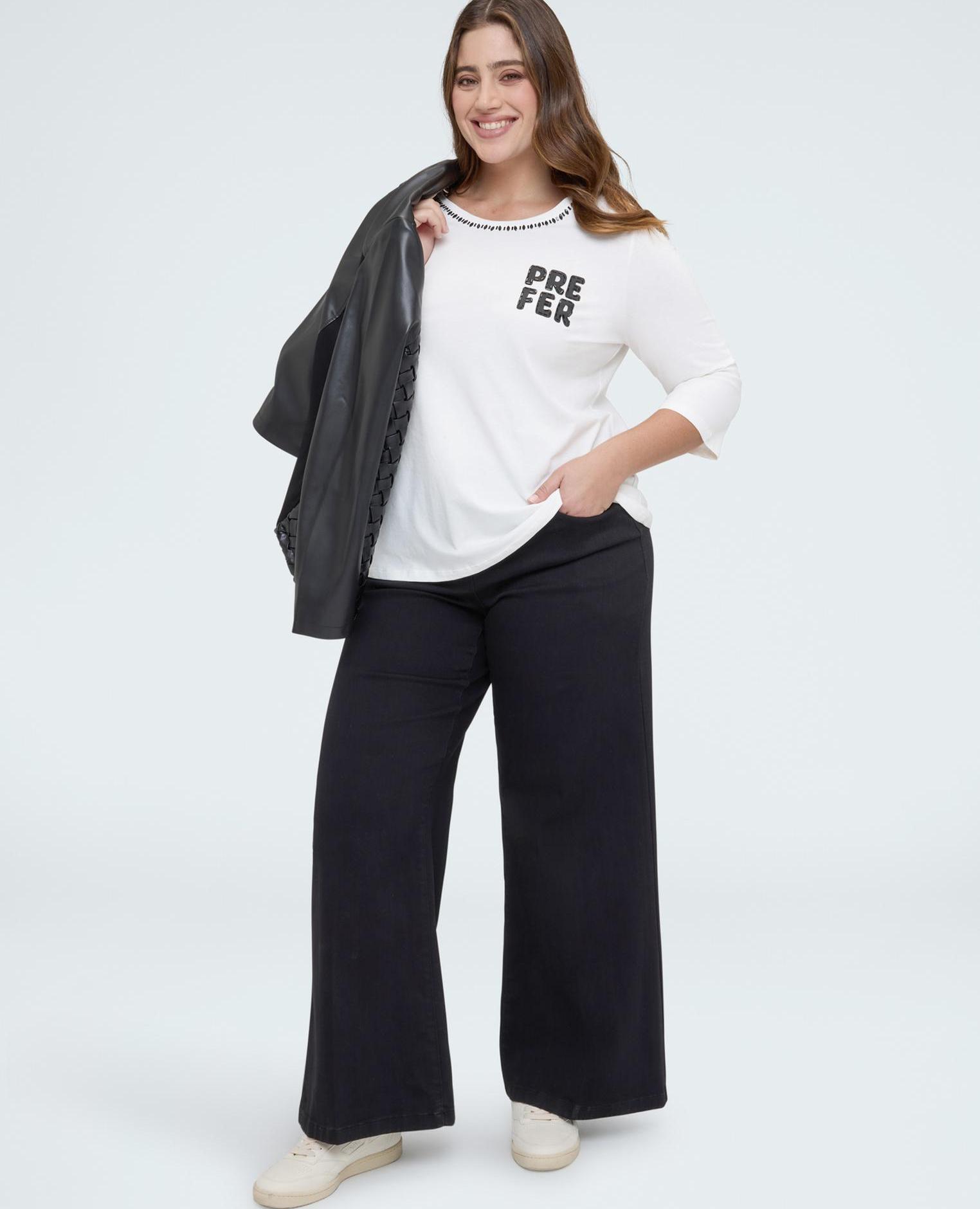 Camiseta de mujer de algodón con estampado estampado de letras en el frente - Fiorella Rubino - Blanco Blanco-3