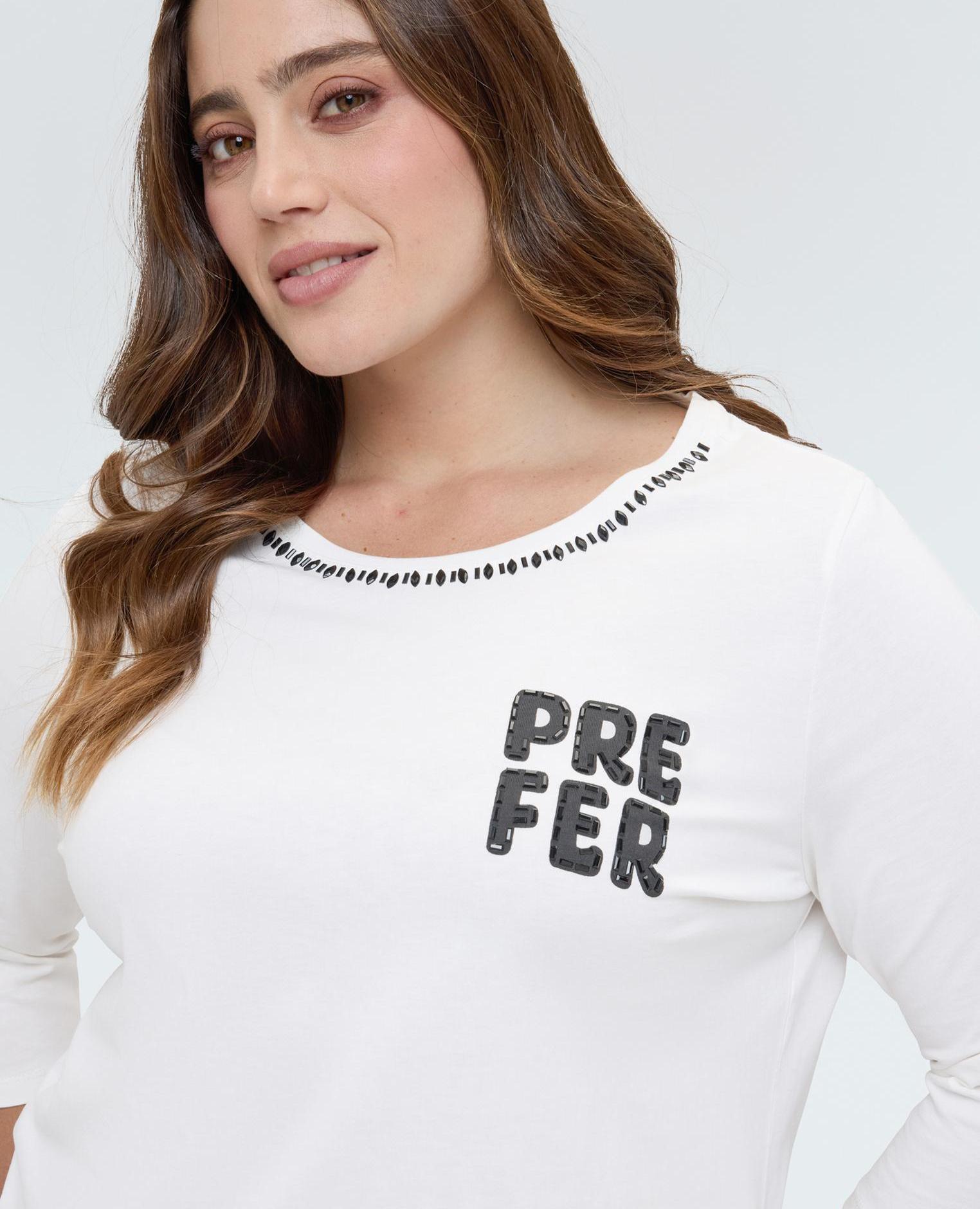 Camiseta de mujer de algodón con estampado estampado de letras en el frente - Fiorella Rubino - Blanco Blanco-4