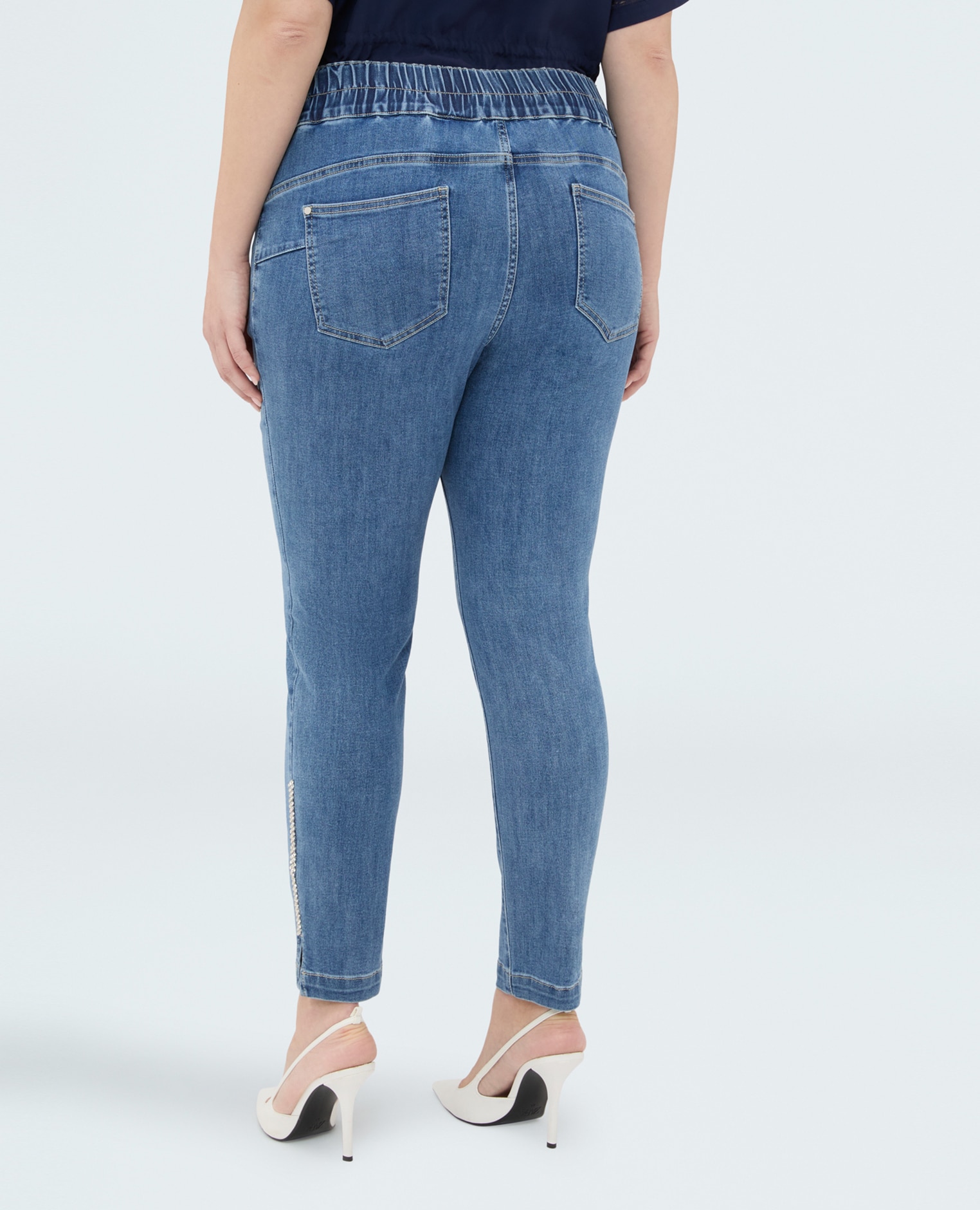 Vaqueros de mujer skinny con aplicación luminosa cierre con doble botón y cremallera delante y elástico detrás para el máximo confort - Fiorella Rubino - Azul Azul-2