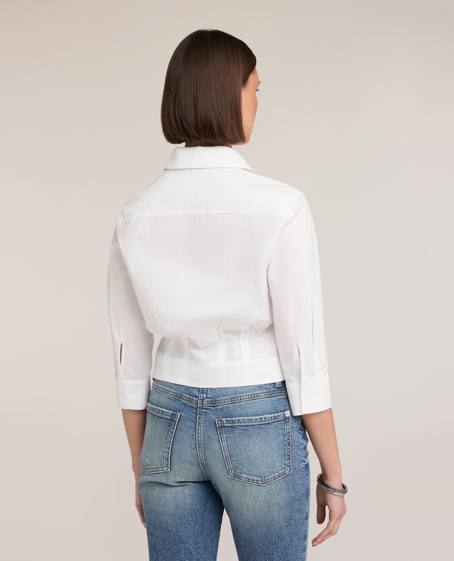 Camisa de mujer boxy de popelín abertura frontal con botonadura a la vista - Motivi - Blanco Blanco-2