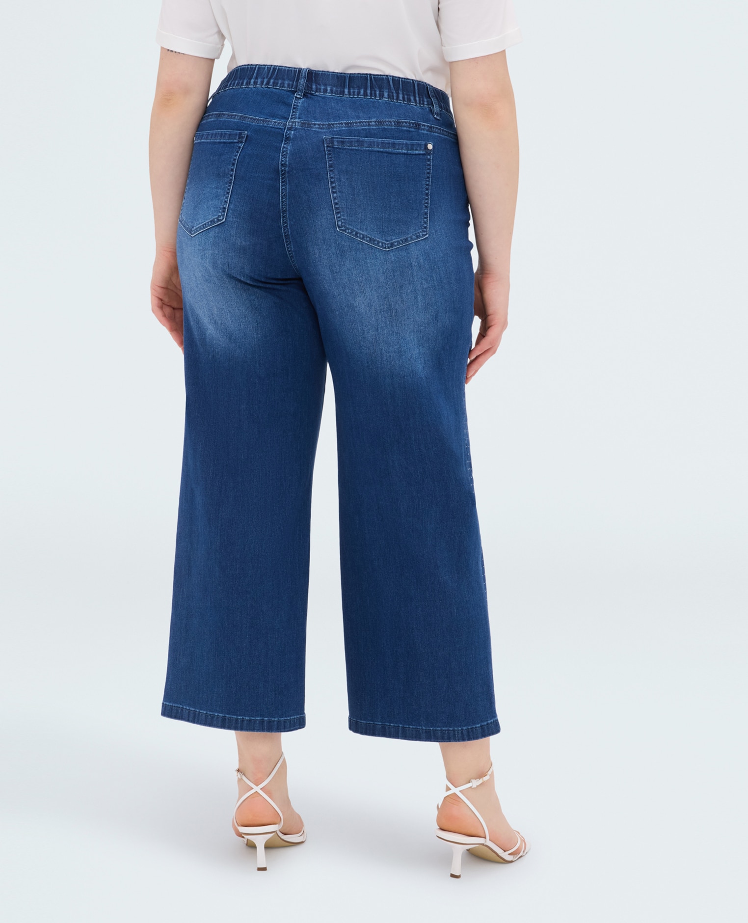 Vaqueros de mujer cropped full hotfix cierre con botones y cremallera delante y elástico detrás - Fiorella Rubino - Azul Azul-2