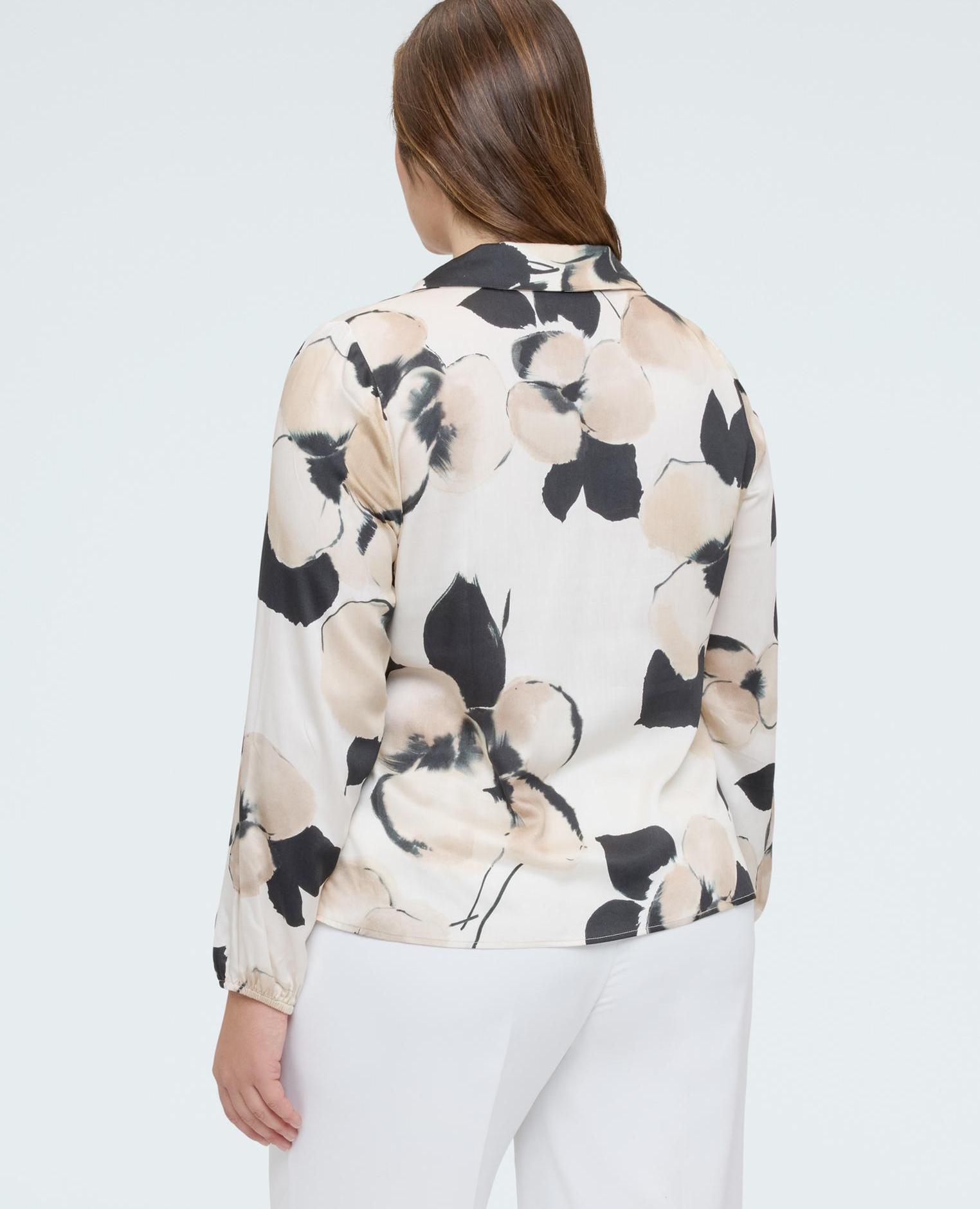 Blusa de mujer de raso con estampado floral para un efecto luminoso - Fiorella Rubino - Blanco Blanco-2