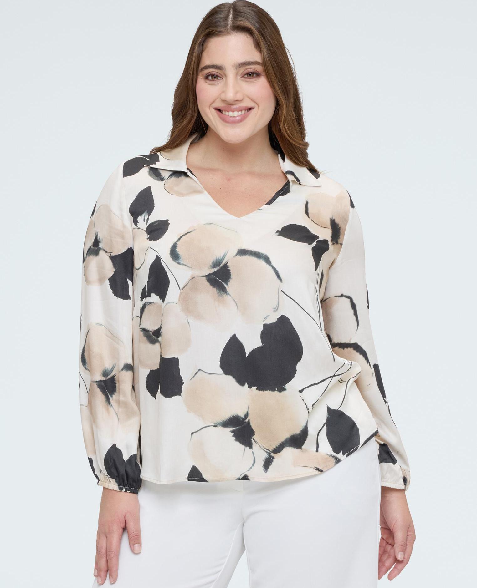 Blusa de mujer de raso con estampado floral para un efecto luminoso - Fiorella Rubino - Blanco Blanco-3