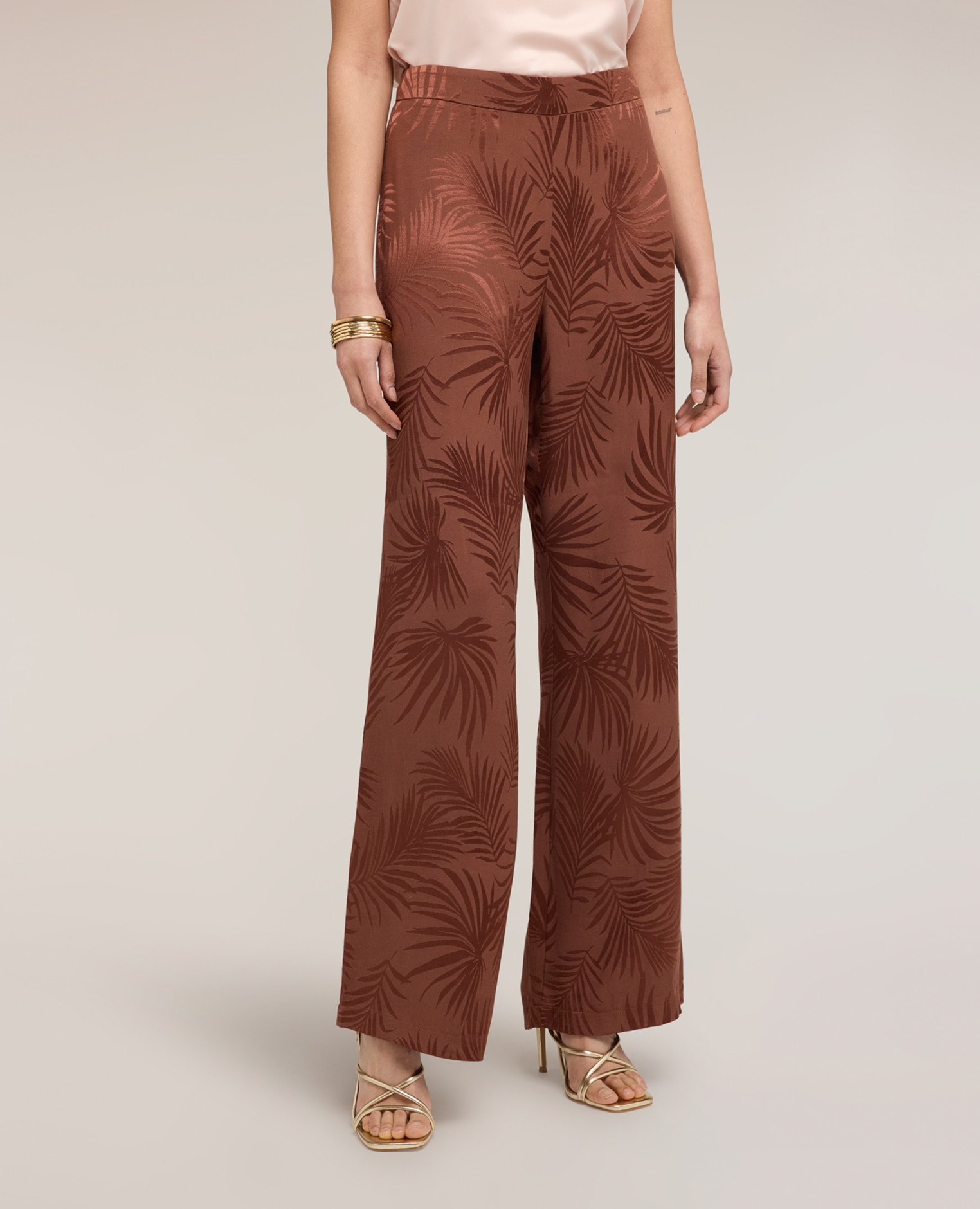 Motivi - Pantalones de mujer palazzo en raso jacquard ajuste regular cierre con cremallera.