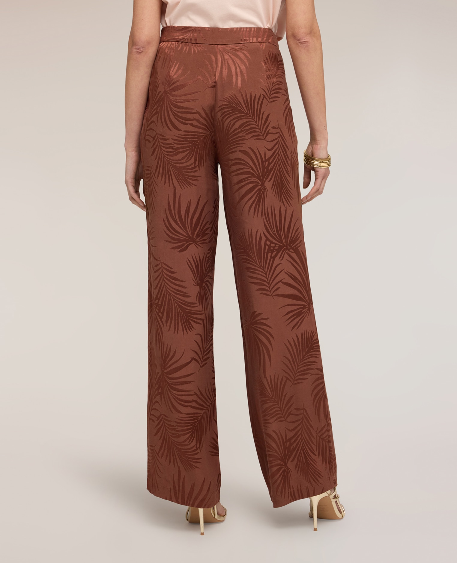 Pantalones de mujer palazzo en raso jacquard ajuste regular cierre con cremallera - Motivi - Marrón Marrón-2