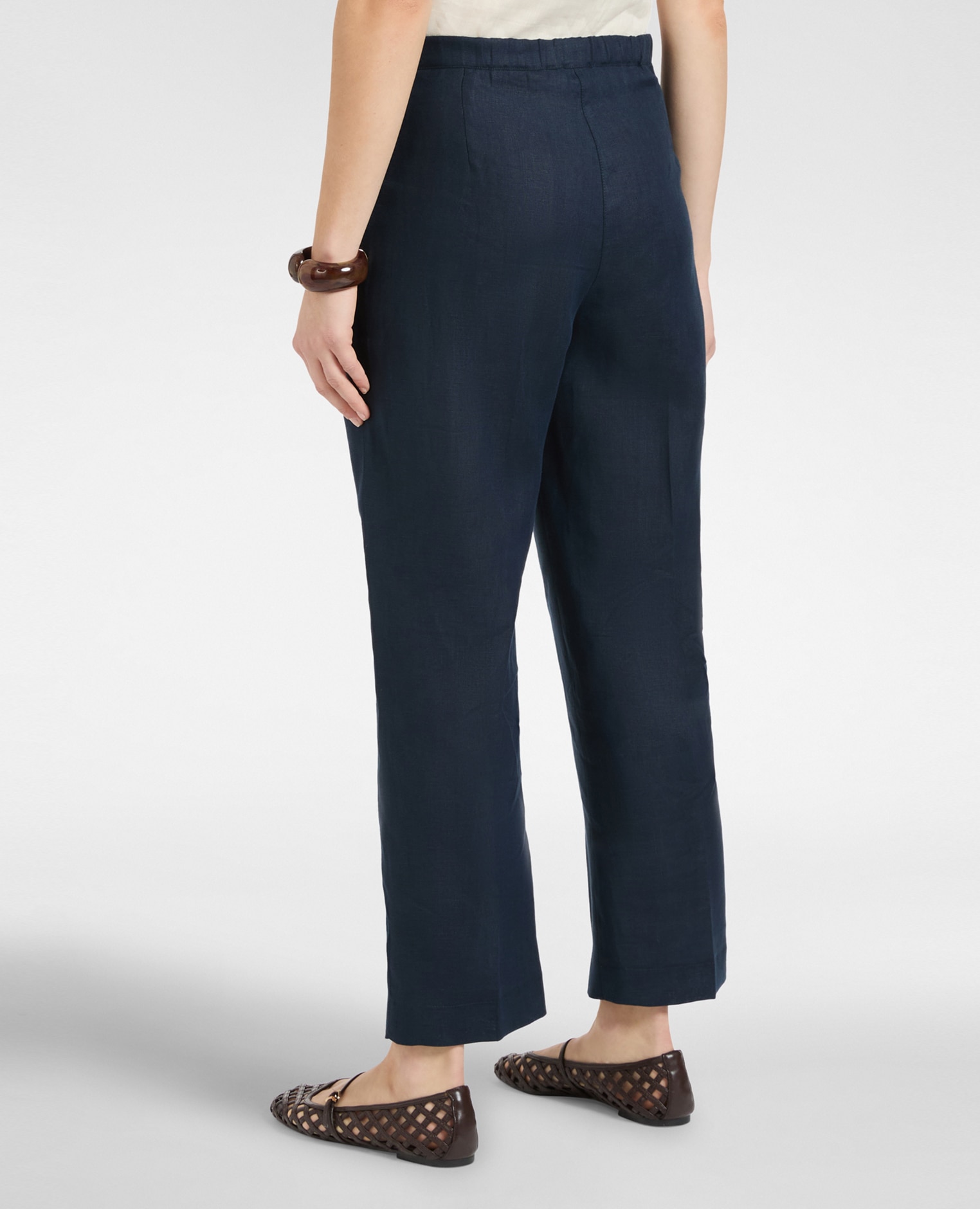 Pantalones de mujer de lino cierre con botón y cremallera - Elena Miró - Azul Azul-2