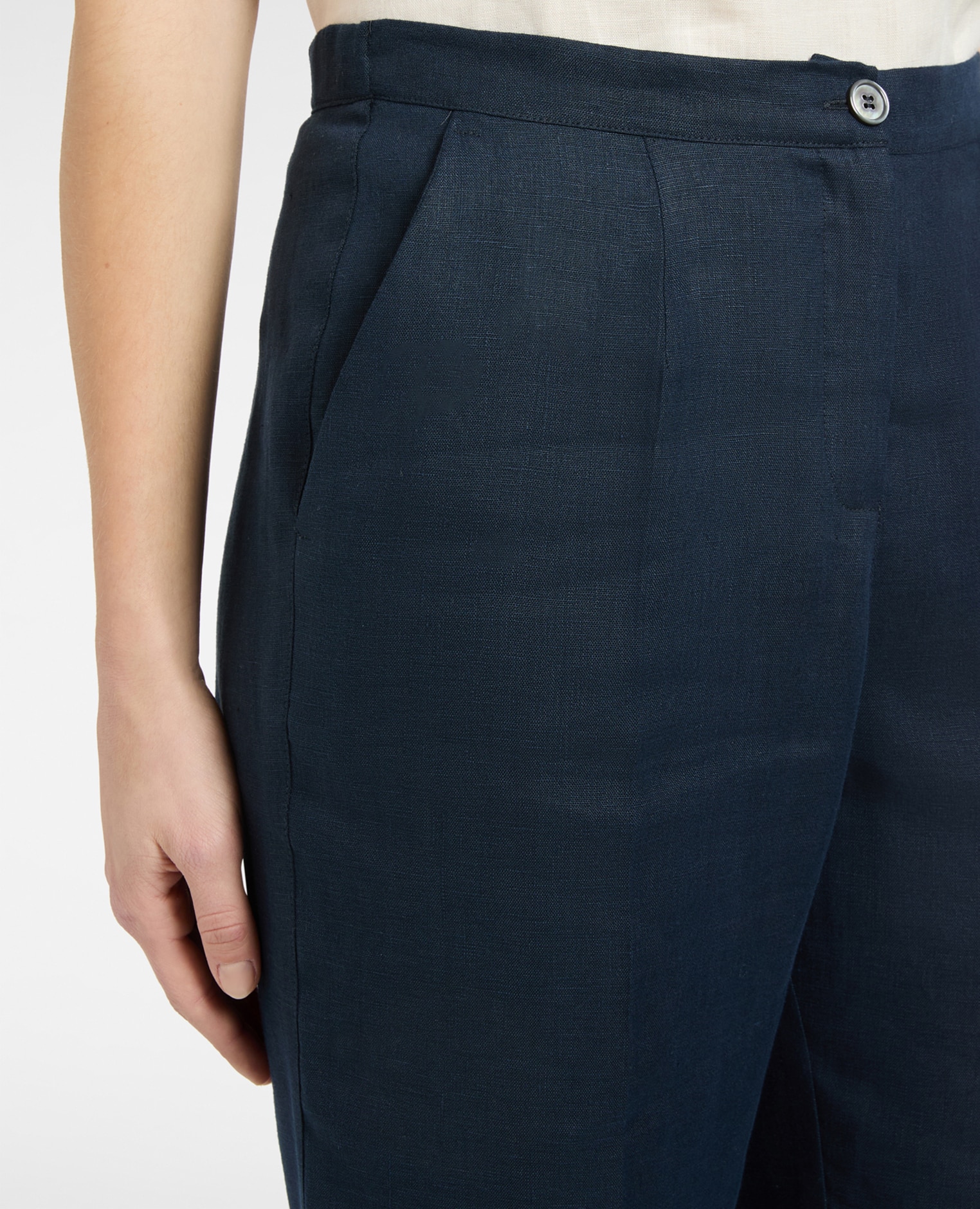 Pantalones de mujer de lino cierre con botón y cremallera - Elena Miró - Azul Azul-4