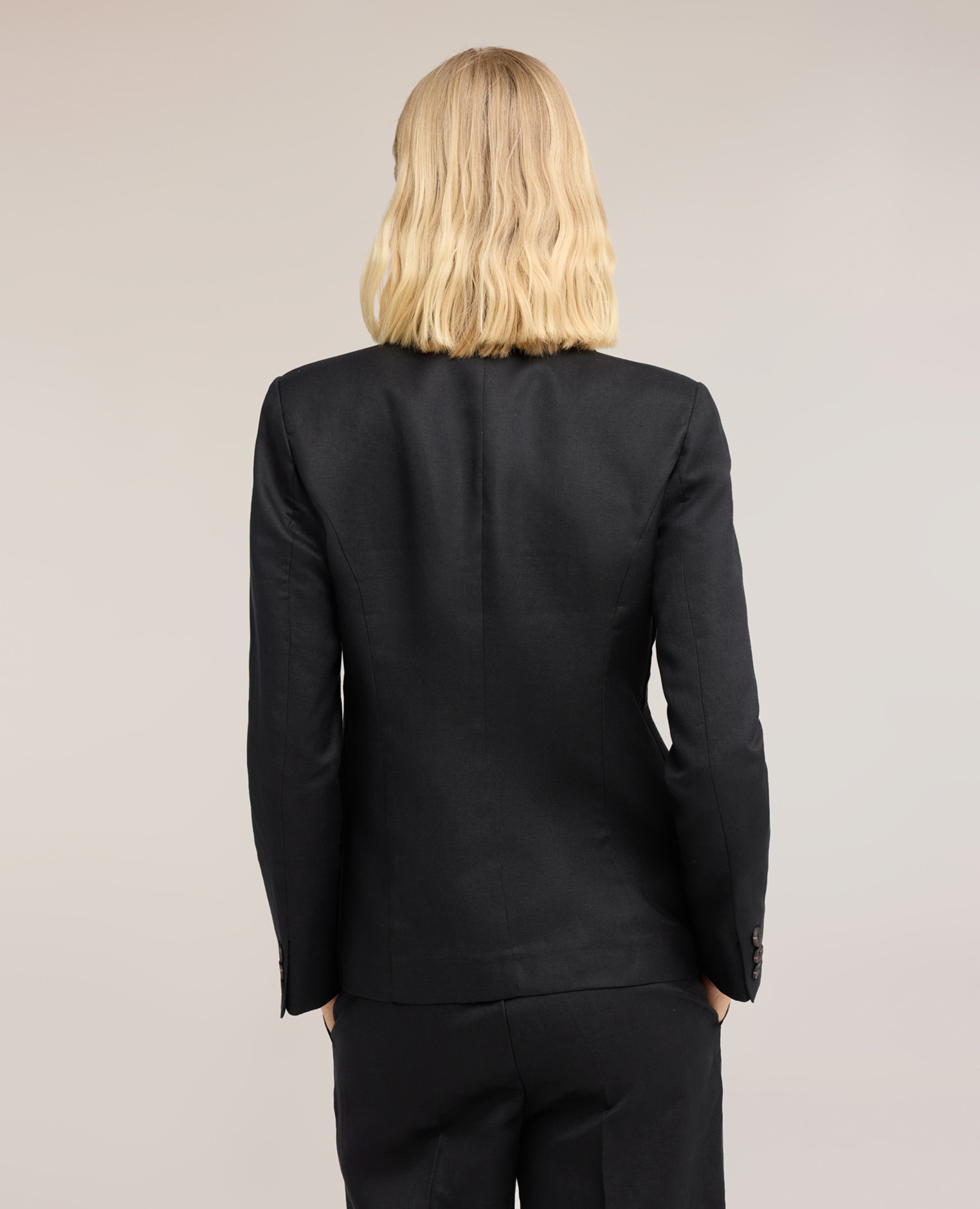 Blazer de mujer de mezcla de lino y liocel cuello de solapa con cierre de un solo botón - Motivi - Negro Negro-2