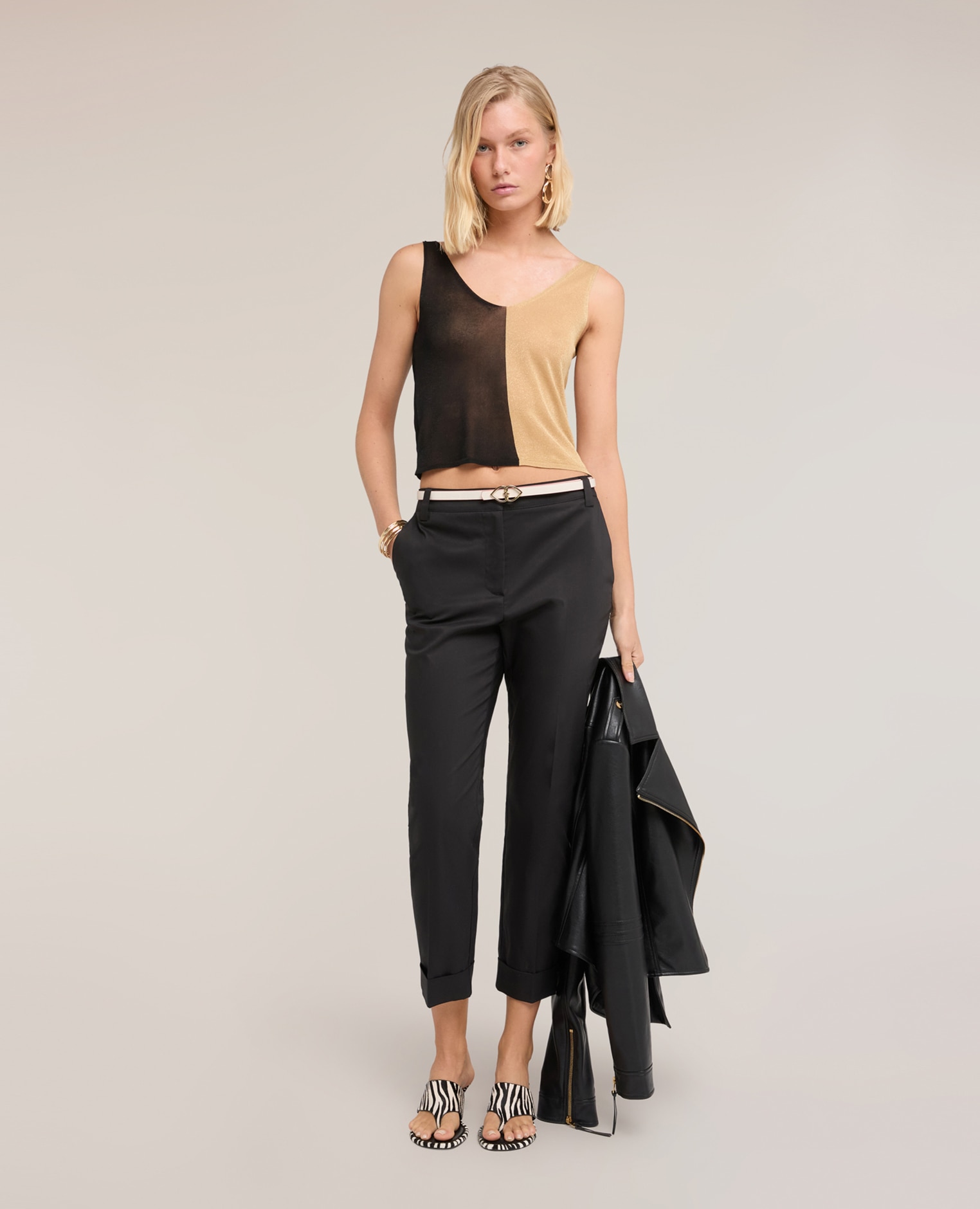 Top de mujer de punto lurex con detalle de nudo escote pronunciado en v frontal - Motivi - Negro Negro-3