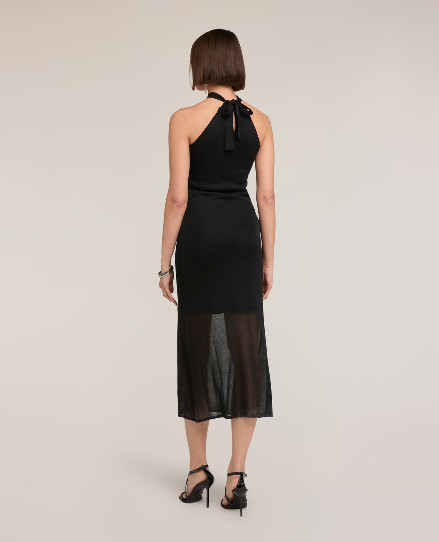 Vestido tubo de punto con transparencias modelo midi con cierre de lazos en la espalda - Motivi - Negro Negro-2
