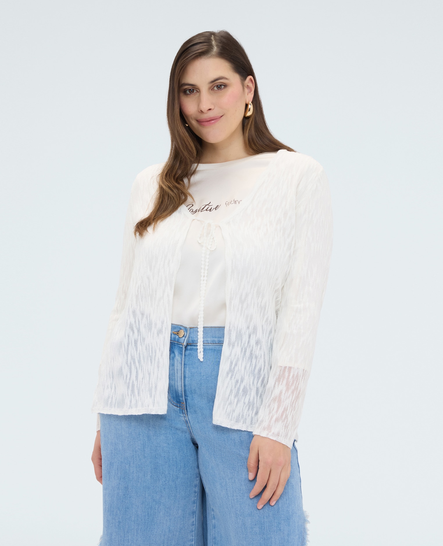 Cárdigan de mujer ligero con cierre de cordón ajuste y diseño para el máximo confort - Fiorella Rubino - Blanco Blanco-1