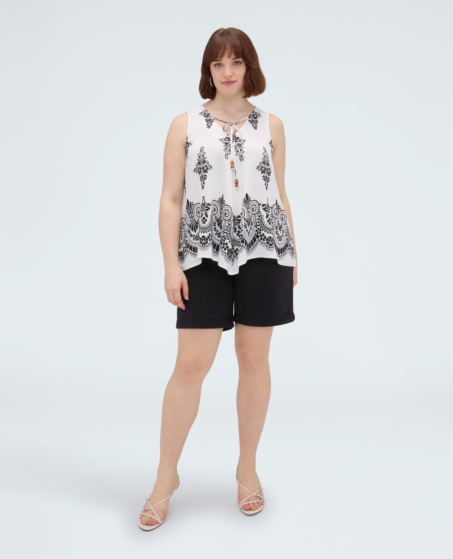 Top de mujer de viscosa con estampado cierre con cordones decorativos - Fiorella Rubino - Blanco Blanco-3