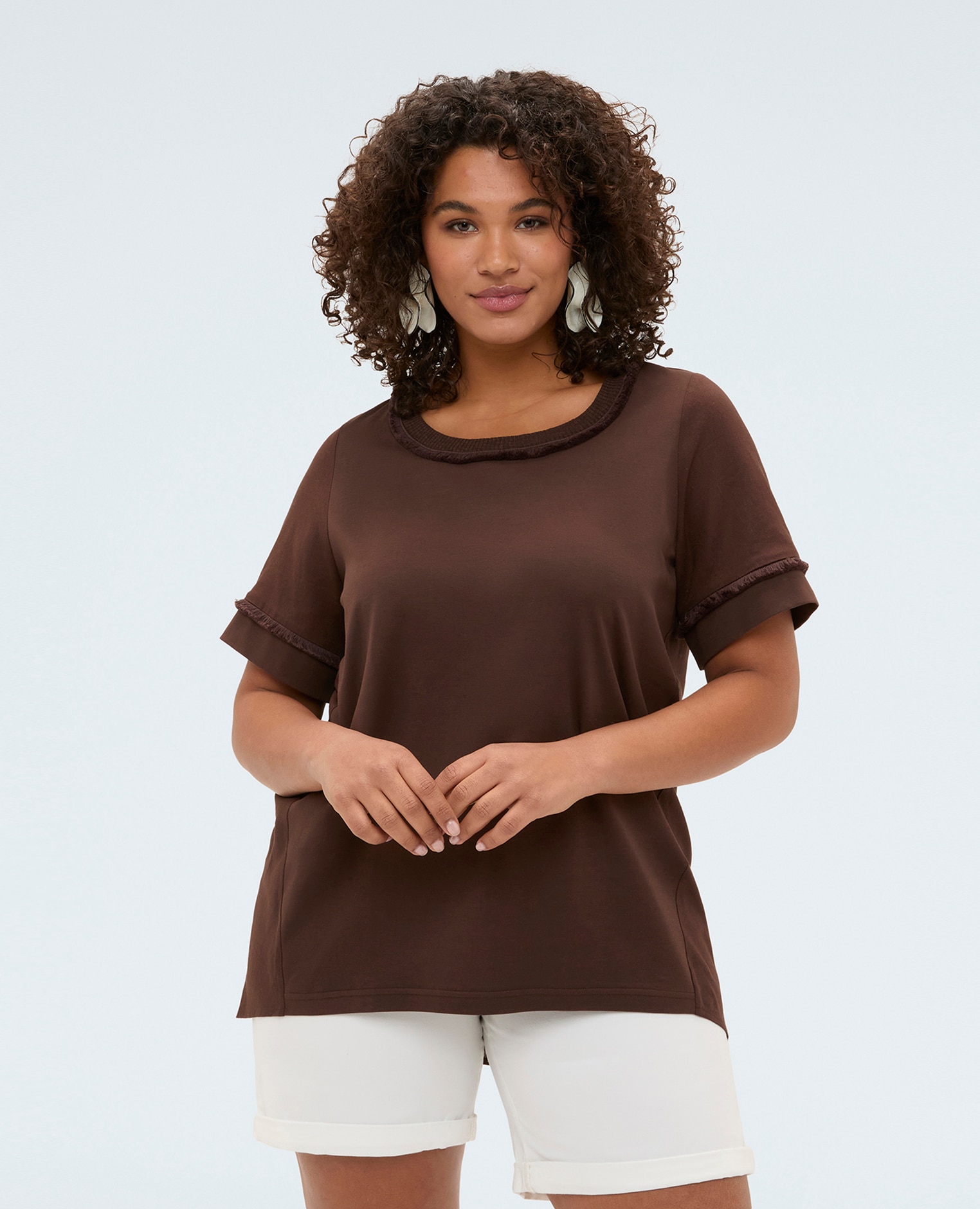 Fiorella Rubino - Camiseta de mujer bimaterial en mezcla de lino ajuste y diseño para el máximo confort.