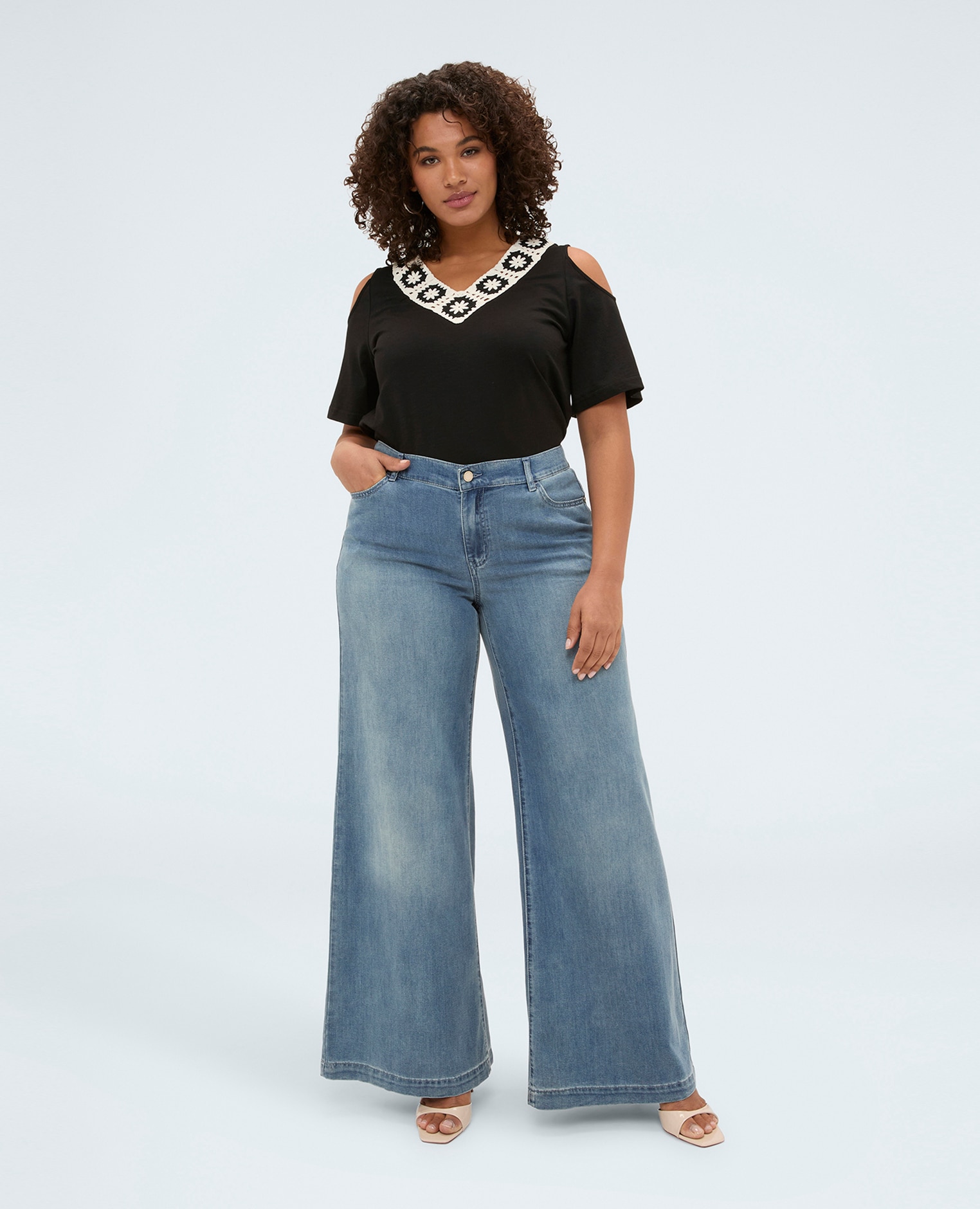 Vaqueros de mujer wide leg en denim lavado denim con efecto lavado - Fiorella Rubino - Azul Azul-1