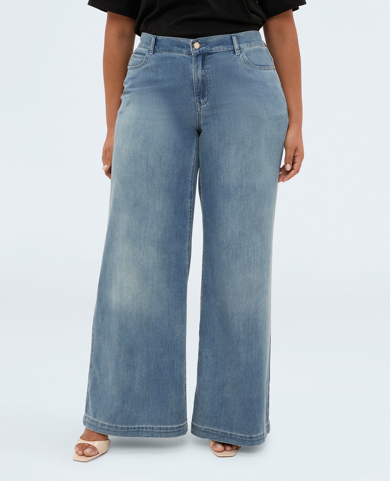 Vaqueros de mujer wide leg en denim lavado denim con efecto lavado - Fiorella Rubino - Azul Azul-3