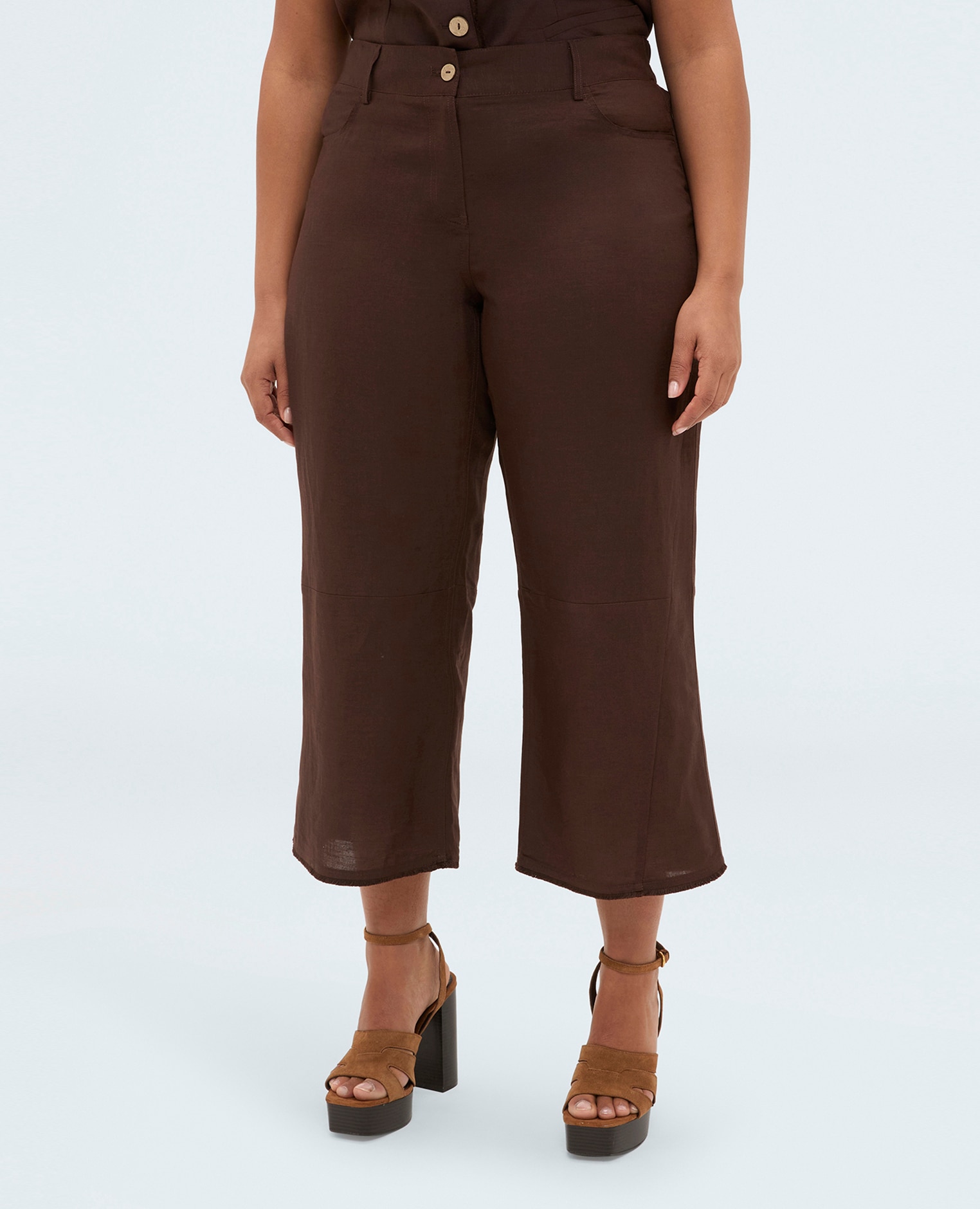 Pantalones de mujer de mezcla de lino y viscosa modelo cropped para un diseño contemporáneo - Fiorella Rubino - Marrón Marrón-3
