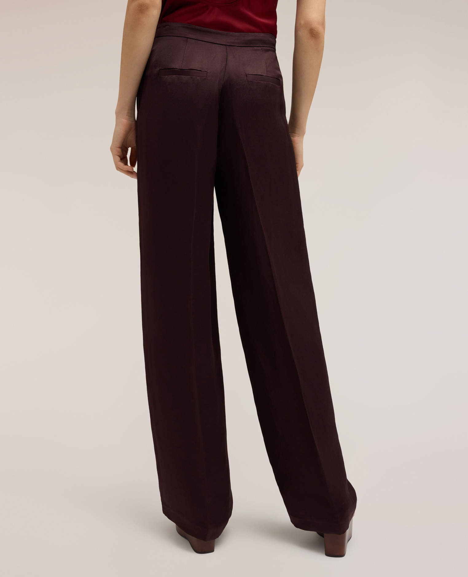 Pantalones de mujer palazzo de mezcla de lino ajuste ancho cierre con botones y cremallera - Motivi - Marrón Marrón-2