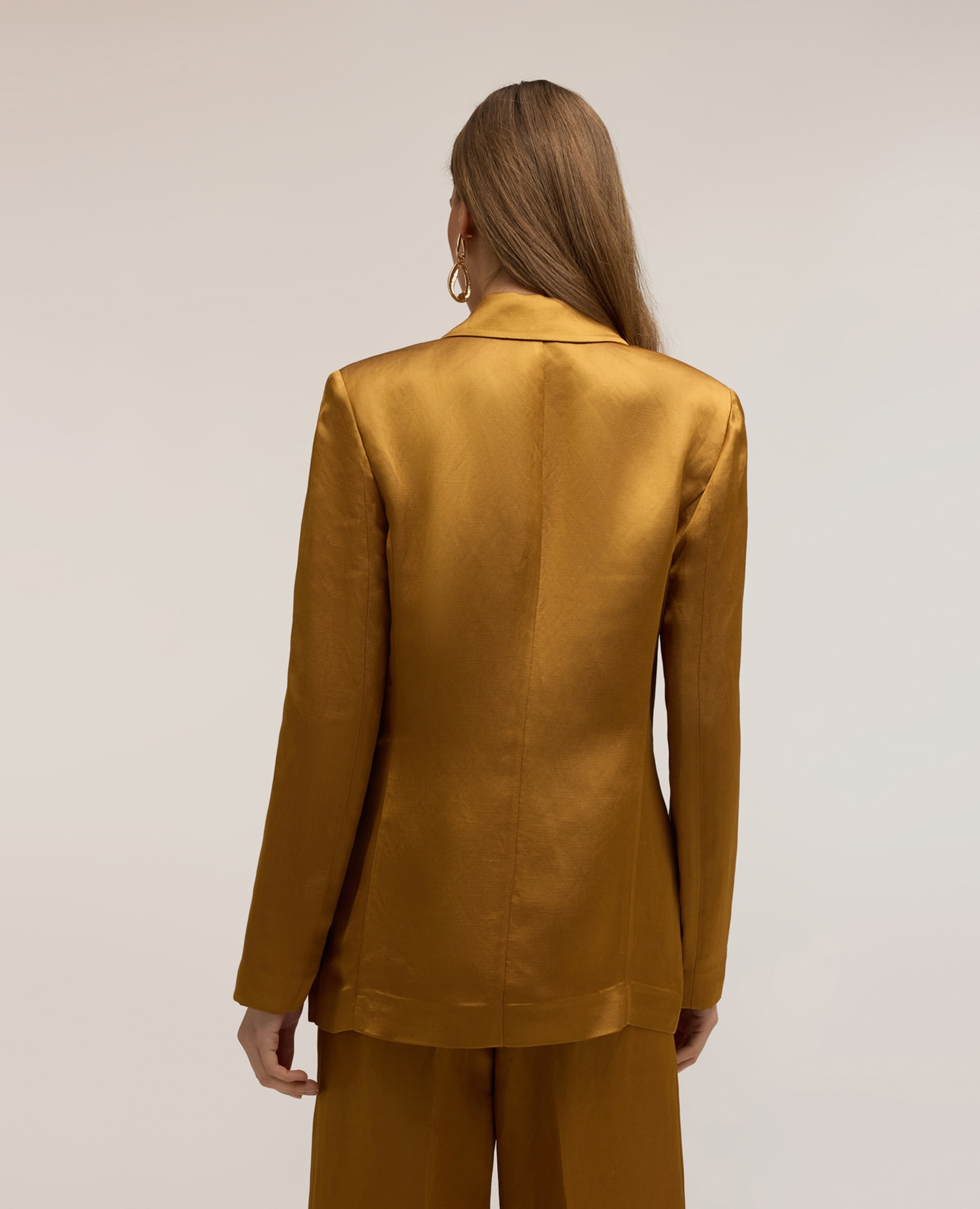 Chaqueta de mujer estructurada de doble botonadura en mezcla de lino modelo cruzado con cierre de botones largo medio - Motivi - Amarillo Amarillo-2