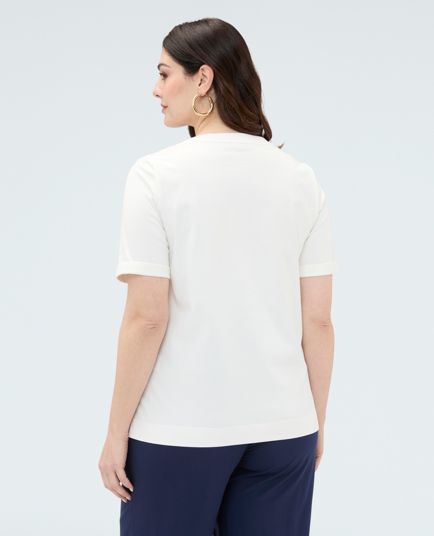 Camiseta de mujer de algodón con bordado floral bordado floral multicolor en la parte delantera - Fiorella Rubino - Blanco Blanco-2