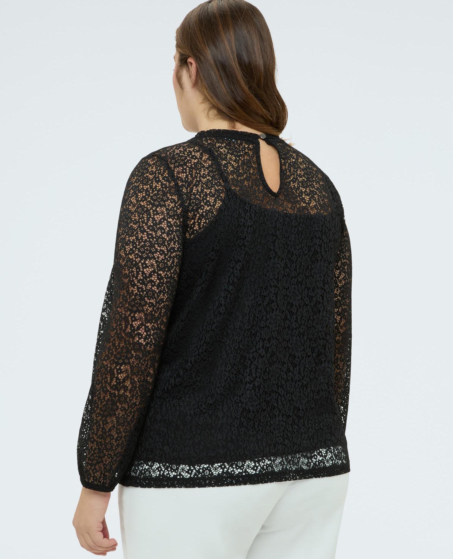 Camiseta de mujer de encaje calado top para llevar debajo - Fiorella Rubino - Negro Negro-2