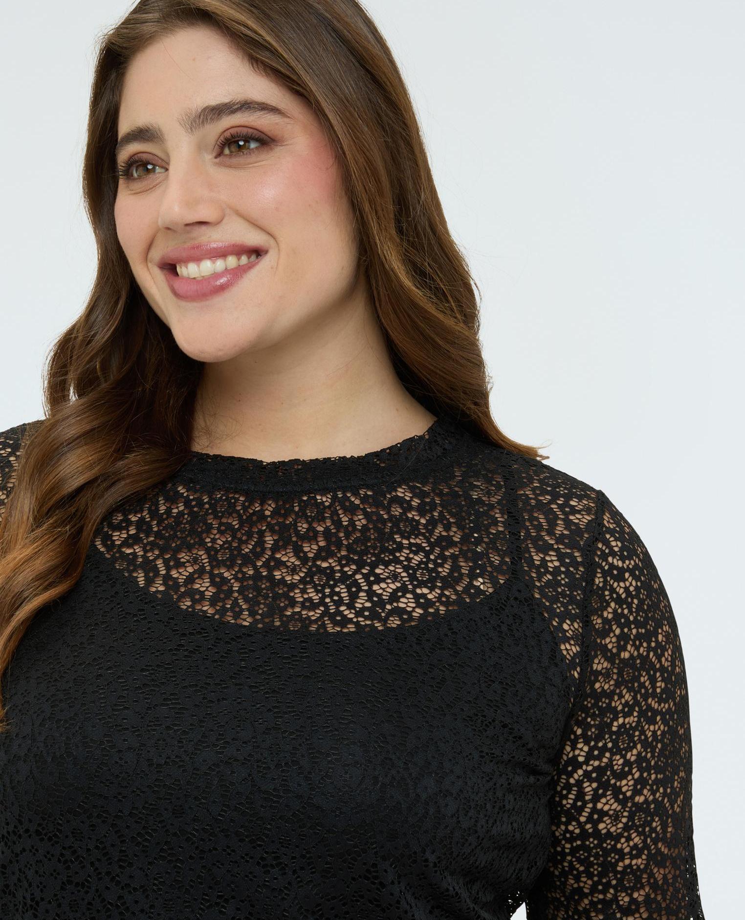 Camiseta de mujer de encaje calado top para llevar debajo - Fiorella Rubino - Negro Negro-4