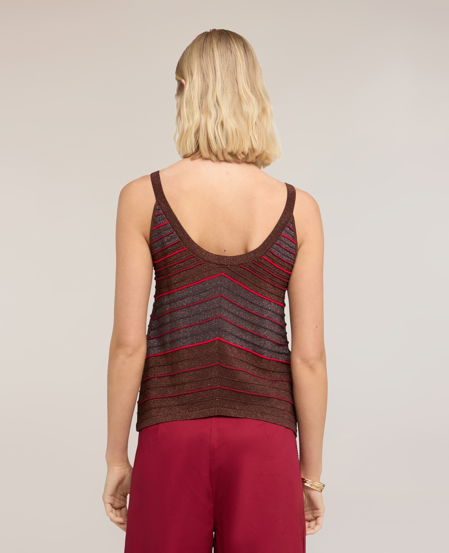 Top de mujer de punto de rayas en mezcla de lurex modelo asimétrico con ajuste regular - Motivi - Burdeos Burdeos-2