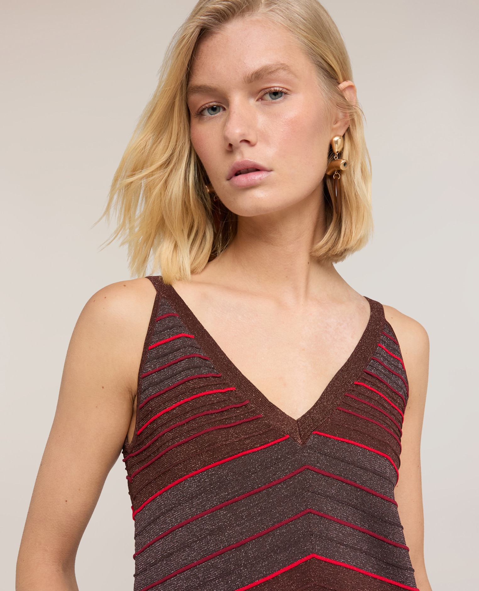 Top de mujer de punto de rayas en mezcla de lurex modelo asimétrico con ajuste regular - Motivi - Burdeos Burdeos-4