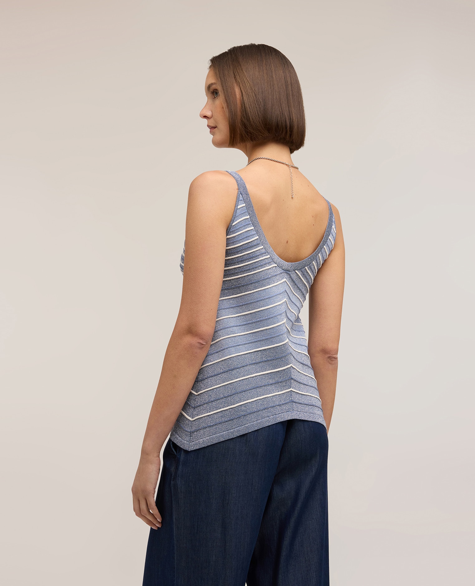 Top de mujer de punto de rayas en mezcla de lurex modelo asimétrico con ajuste regular - Motivi - Azul claro Azul claro-2