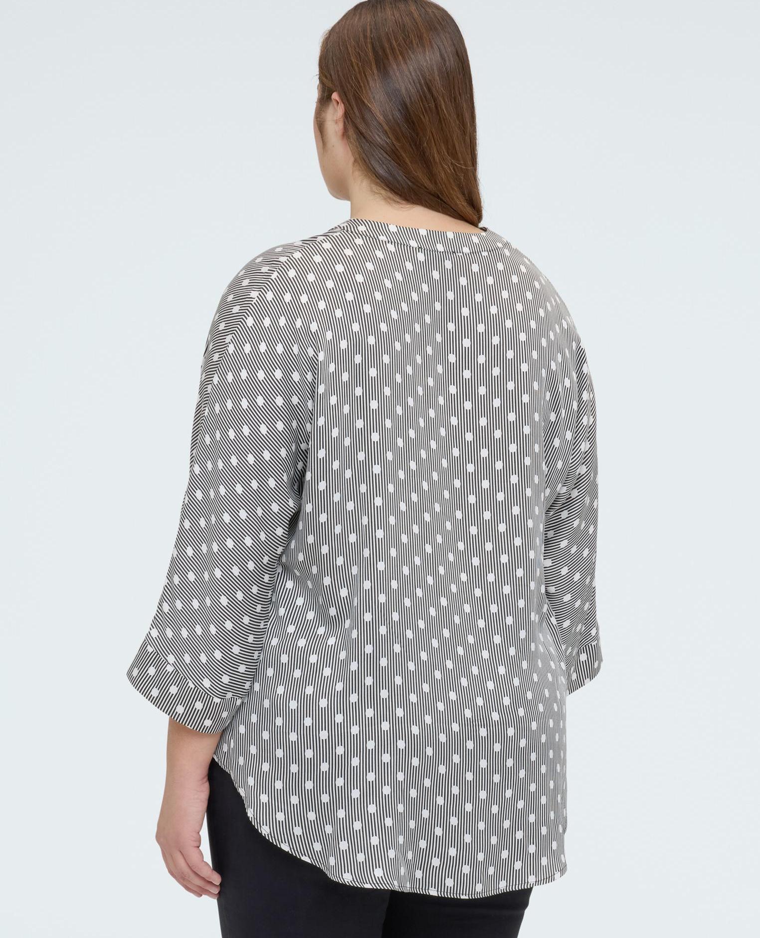 Camisa de mujer de lunares en raso de viscosa sobre rayas verticales - Fiorella Rubino - Gris Gris-2