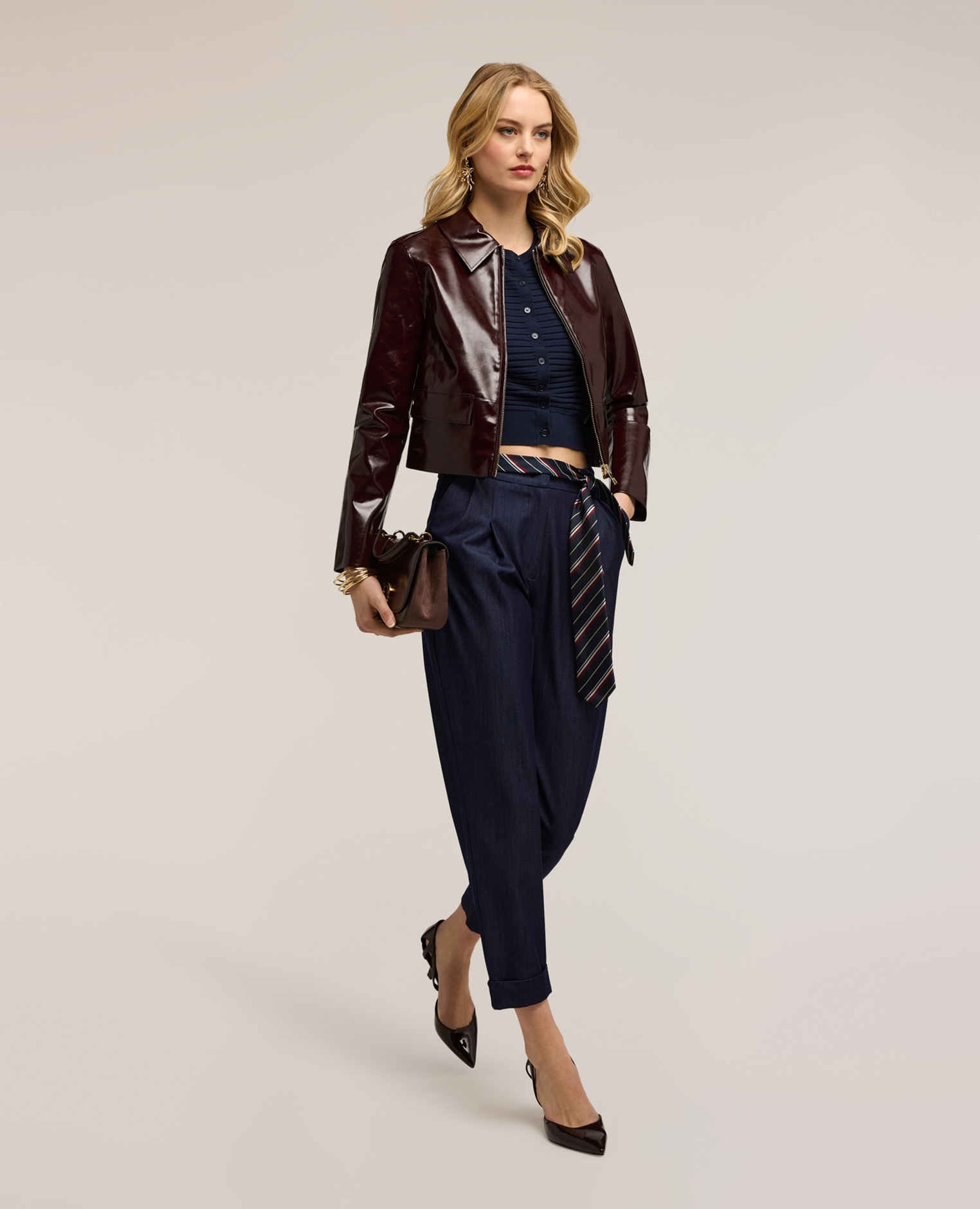 Motivi - Pantalones de mujer zanahoria en chambray ajuste zanahoria.