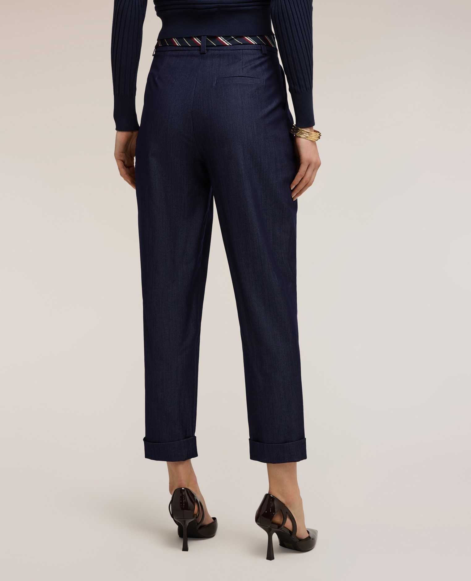 Pantalones de mujer zanahoria en chambray ajuste zanahoria - Motivi - Azul Azul-2