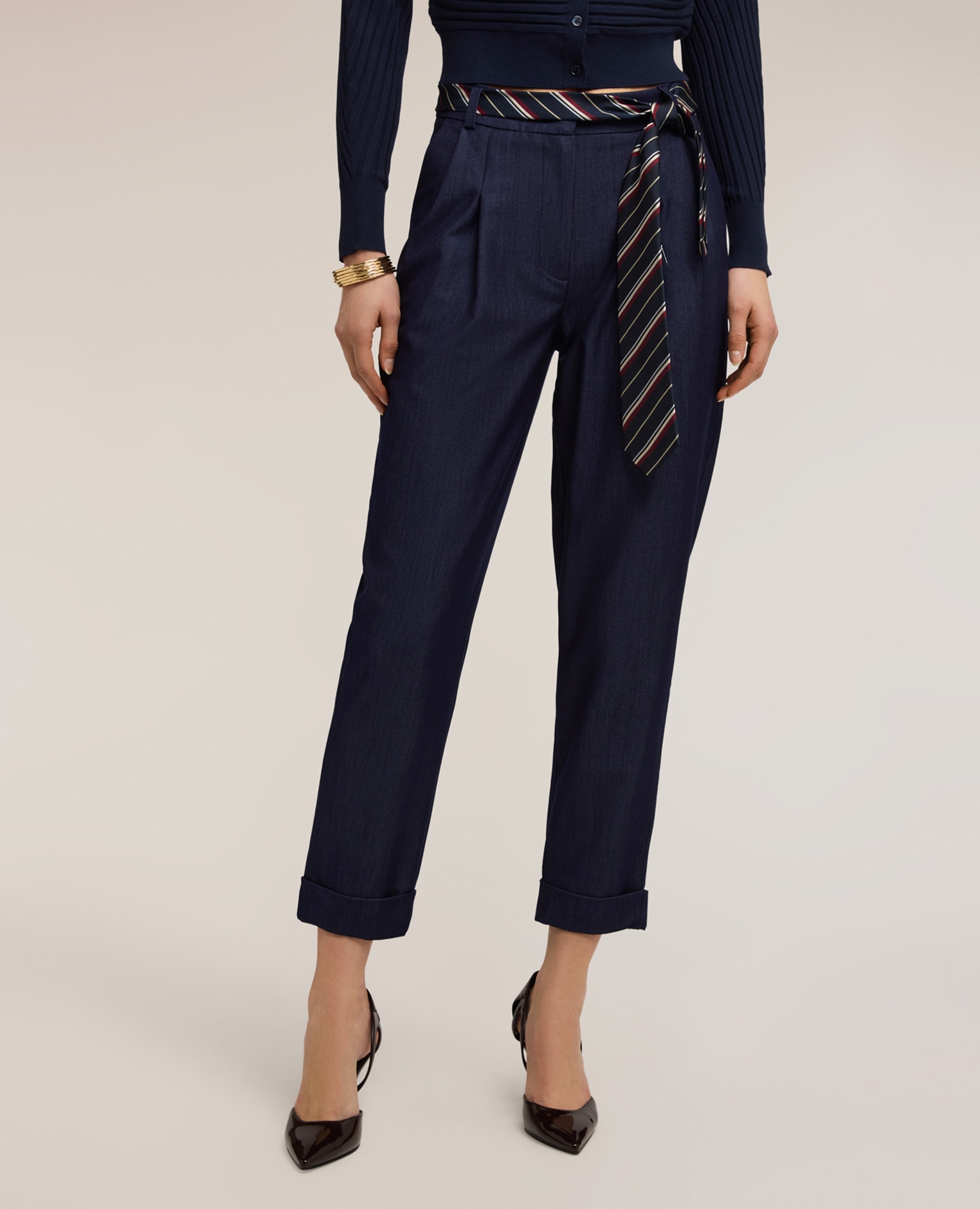 Pantalones de mujer zanahoria en chambray ajuste zanahoria - Motivi - Azul Azul-3