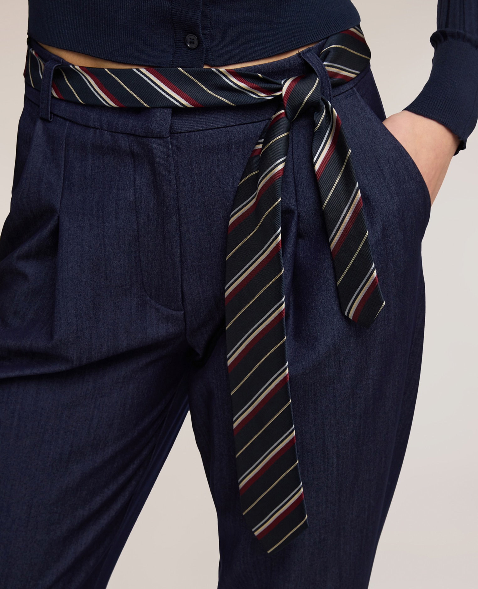 Pantalones de mujer zanahoria en chambray ajuste zanahoria - Motivi - Azul Azul-4