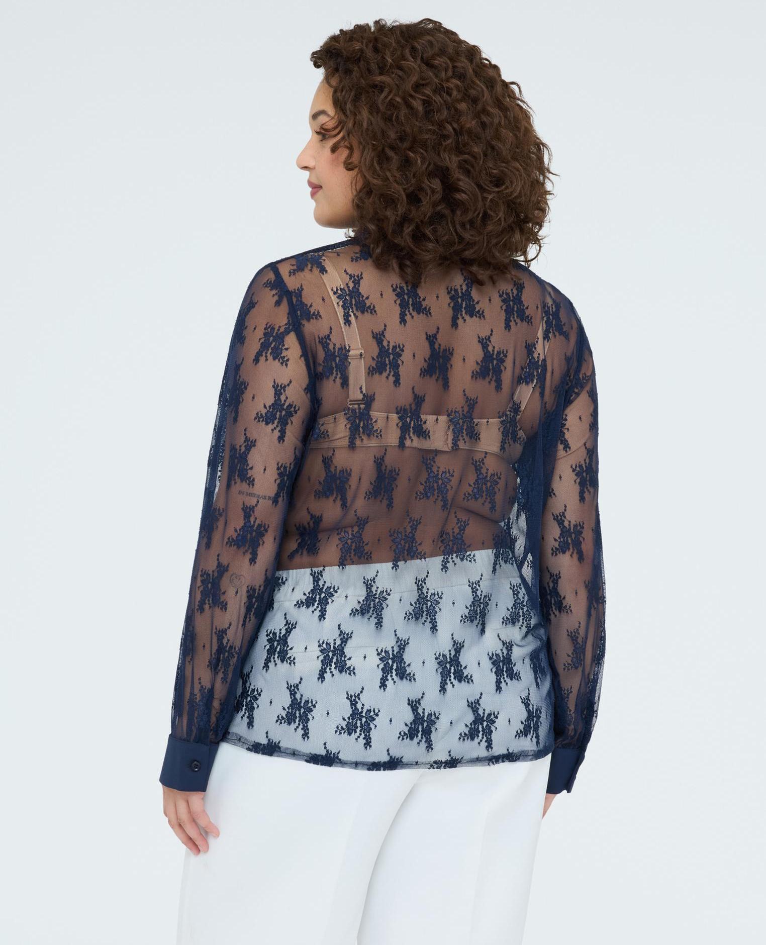 Camisa de mujer de encaje con volantes - Fiorella Rubino - Azul Azul-2