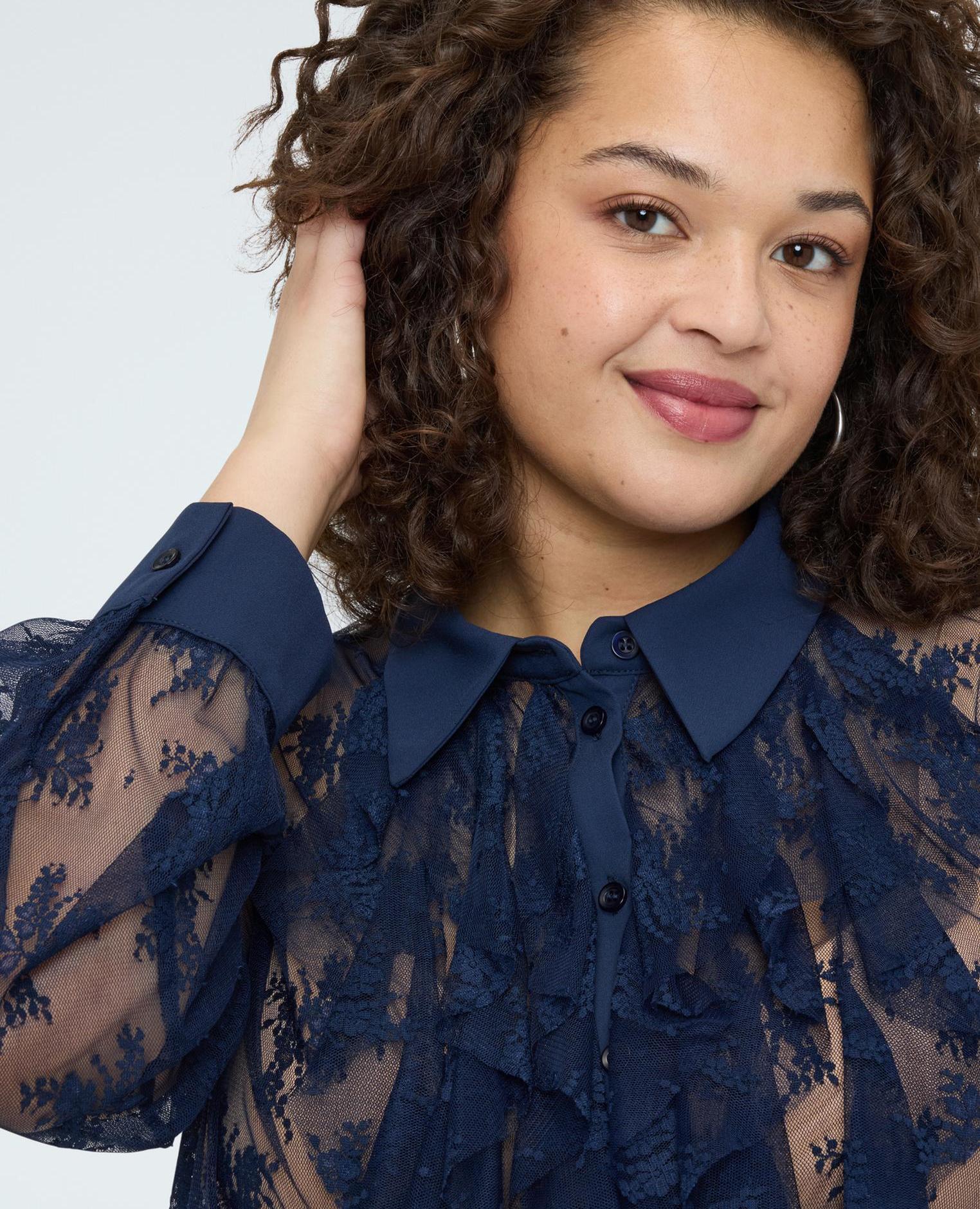 Camisa de mujer de encaje con volantes - Fiorella Rubino - Azul Azul-3