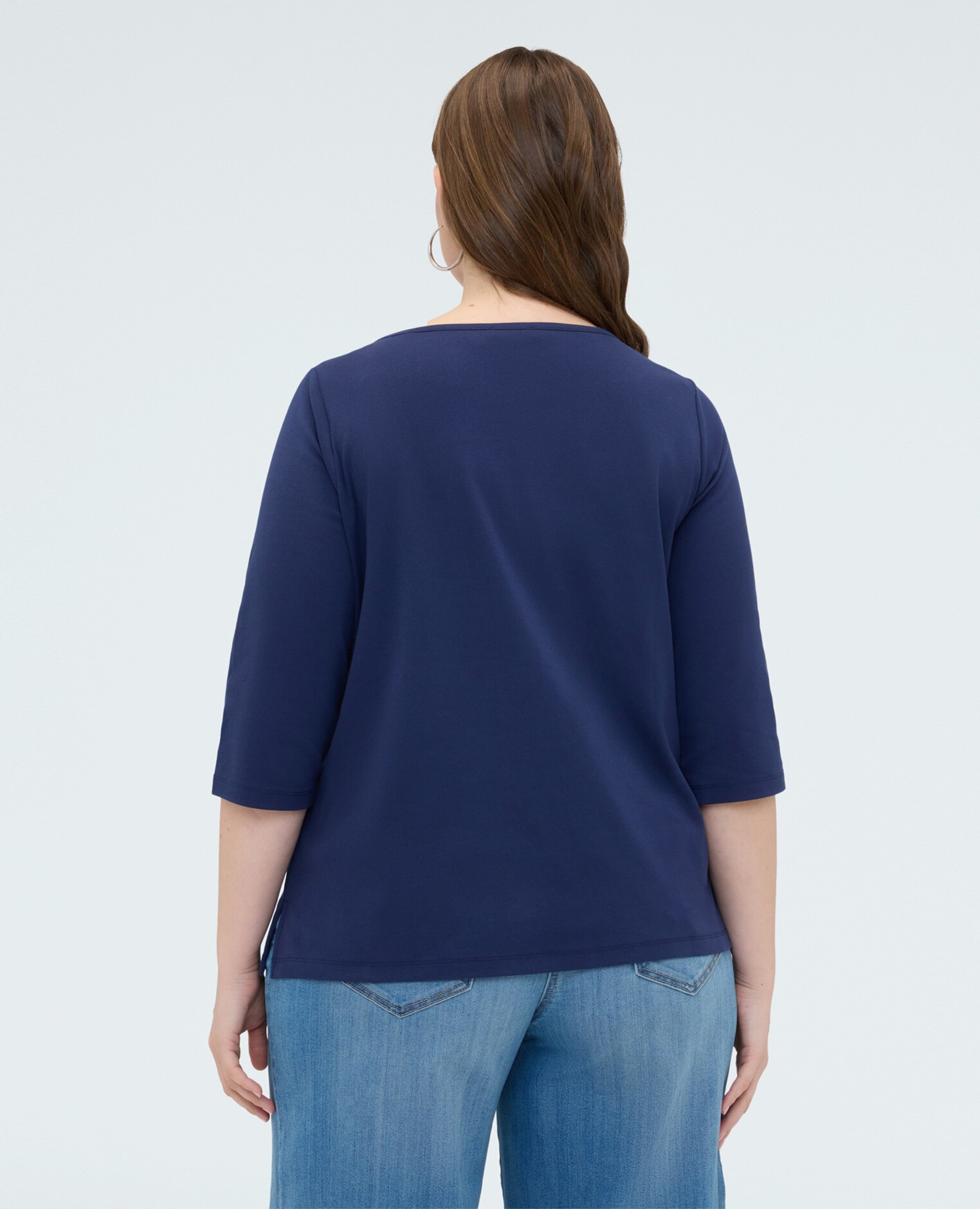 Camiseta de mujer de jersey con aplicaciones joya aplicaciones joya a lo largo del escote - Fiorella Rubino - Azul Azul-2